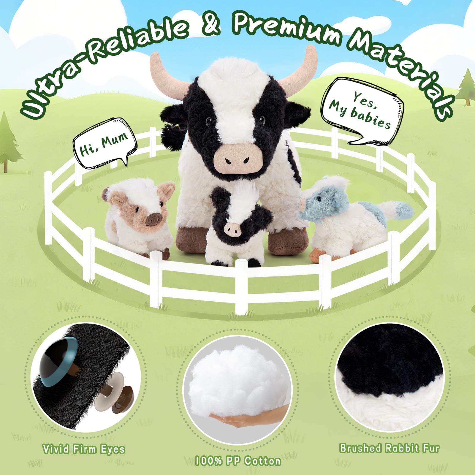 Cow Stuffed Animals Farm Plush Toy Set, 20 Inches