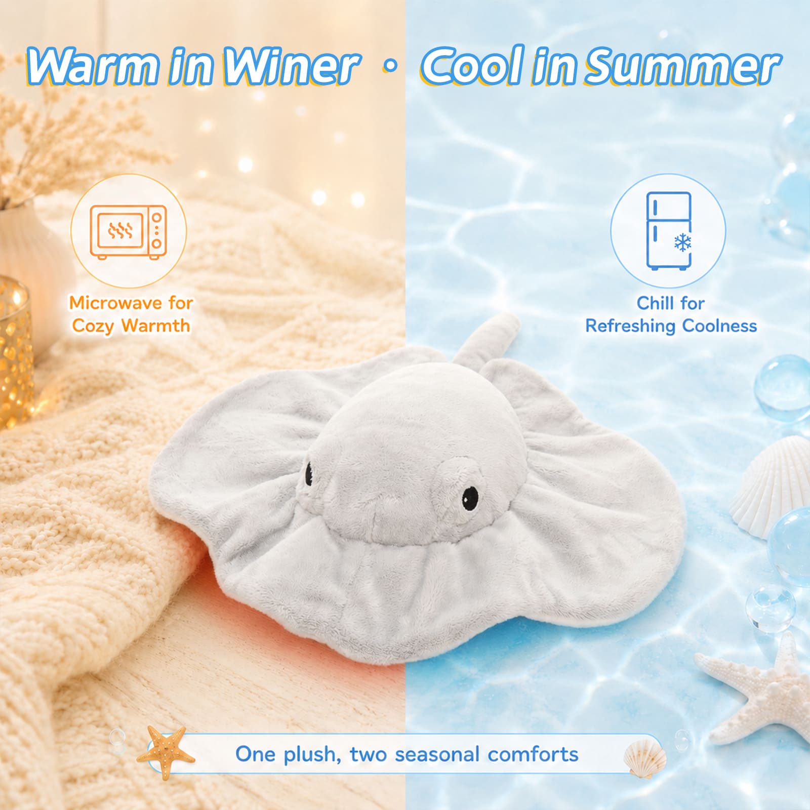 15.7” Weighted Stingray Plush Toy Cozy Anxiety Relief Plush Pillow