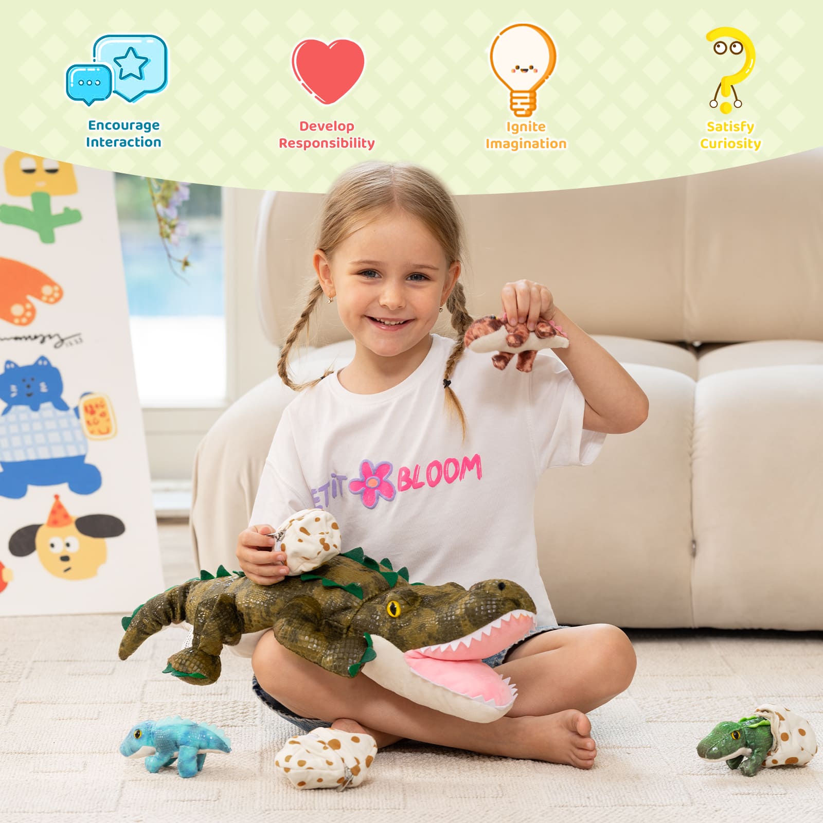 Mom Crocodile with 3 Baby Crocodile Plushies, 23.6 Inches