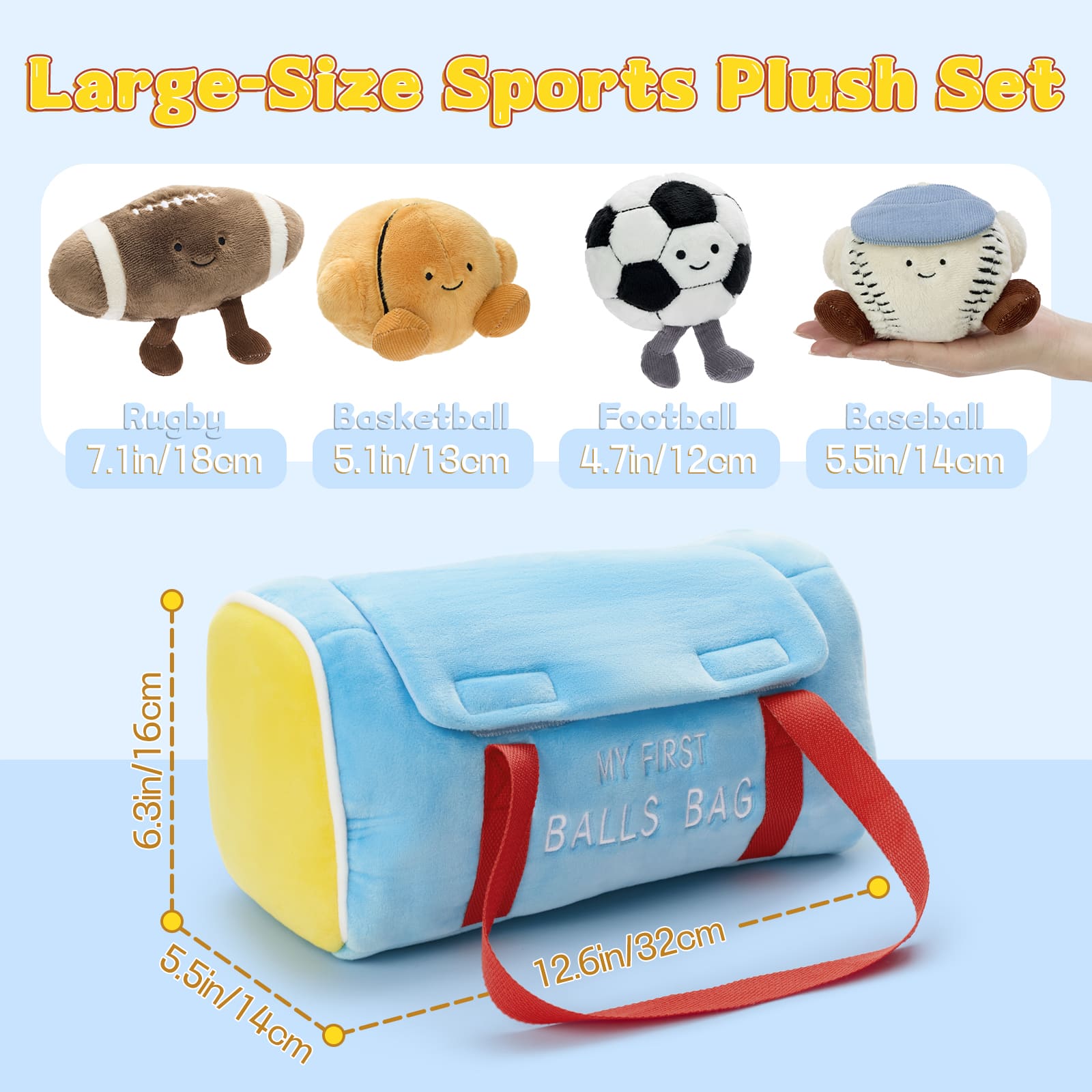 Soft Balls Bag with Soccer, Baseball, Football & Basketball Stuffed Toys