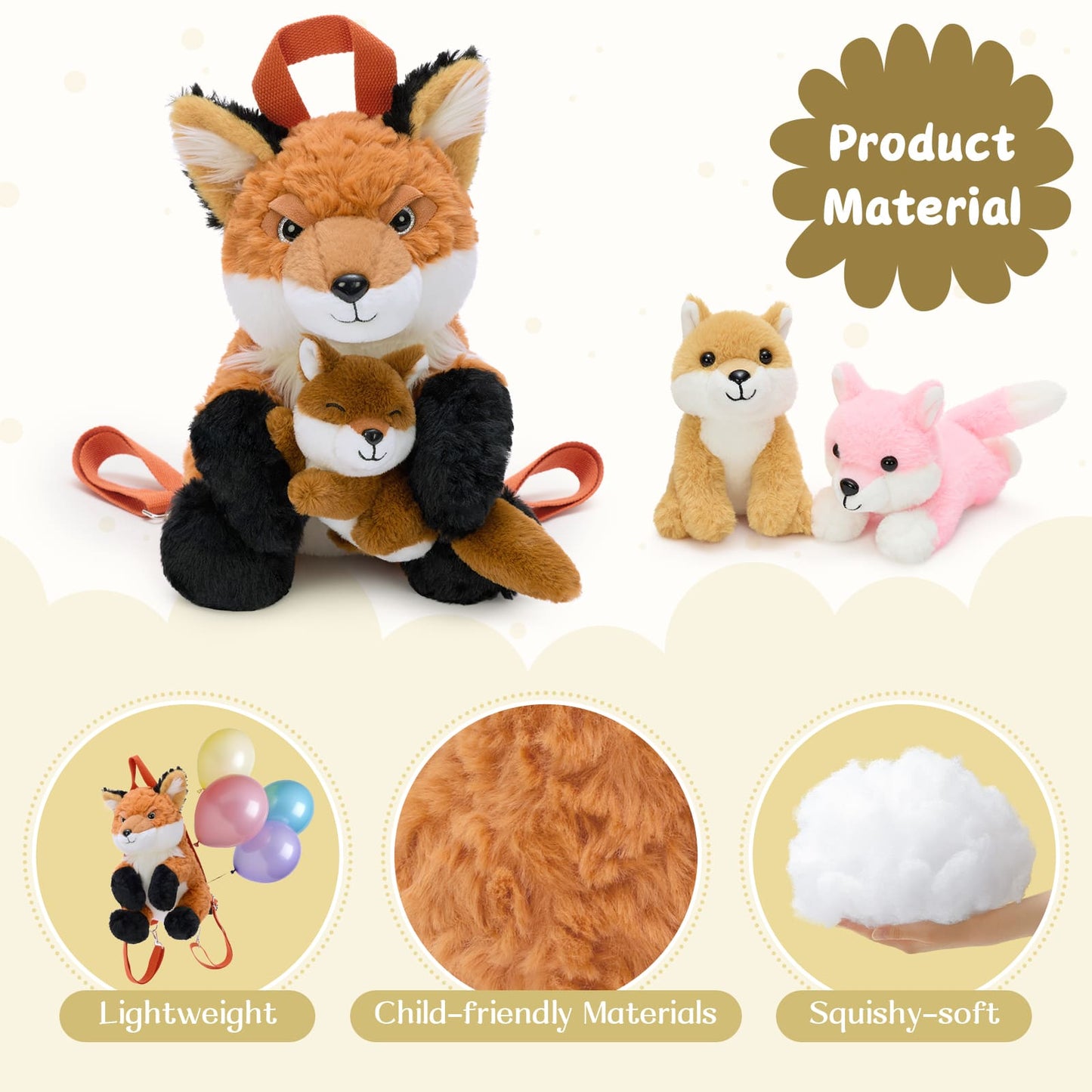 Soft and cuddly fox bag with mini fox plushies inside, ideal gift for children