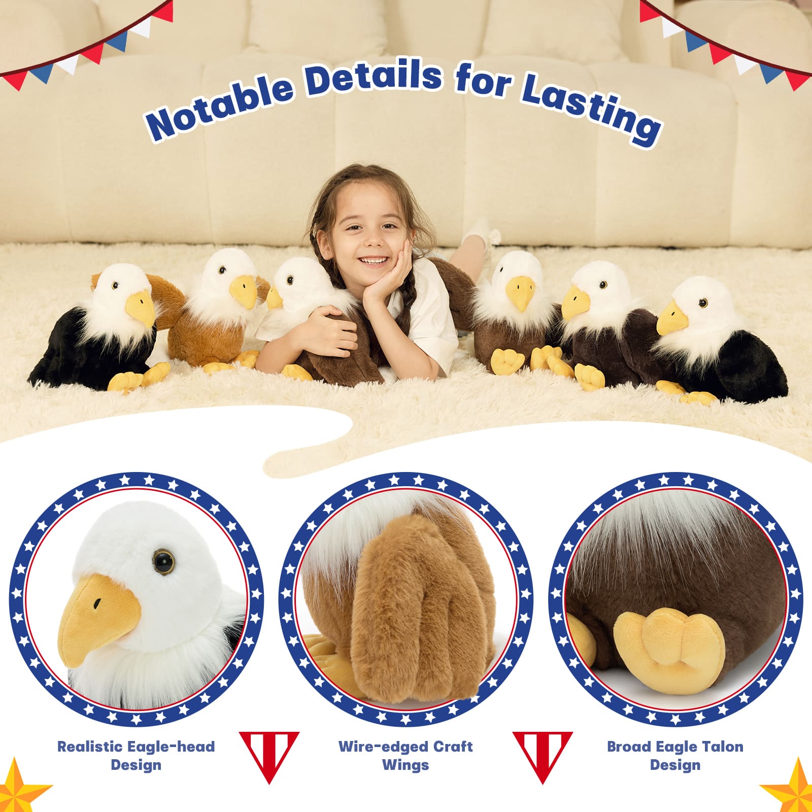 Mini Bald Eagle Stuffed Animals Bulk Pack, 7 Inches
