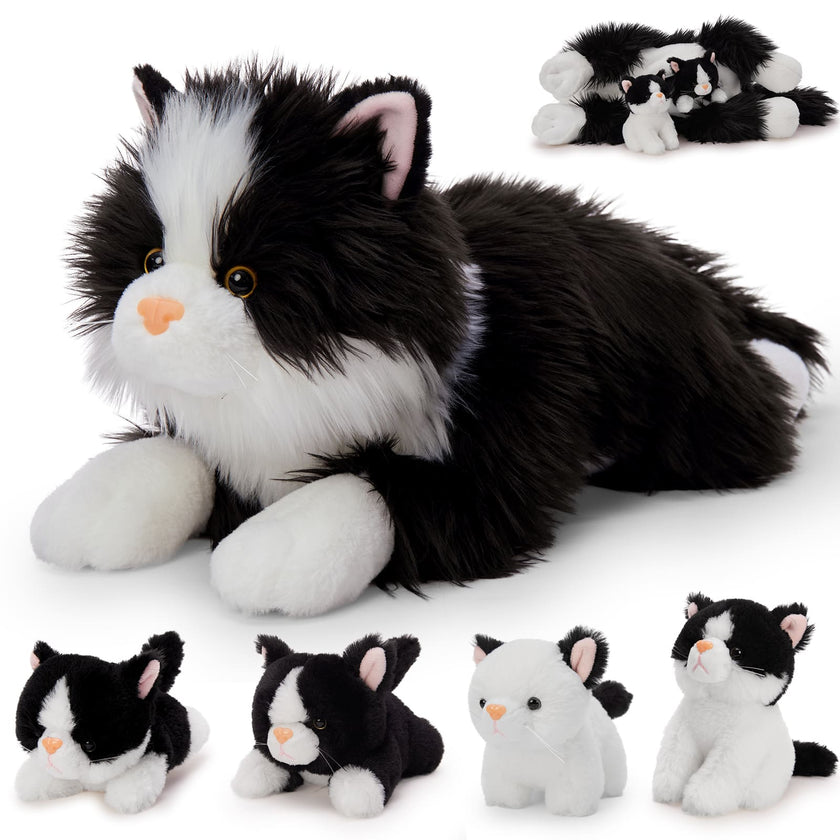 Kawaii Cat Stuffed Animals with 4 Kittens, 19.7 Inches