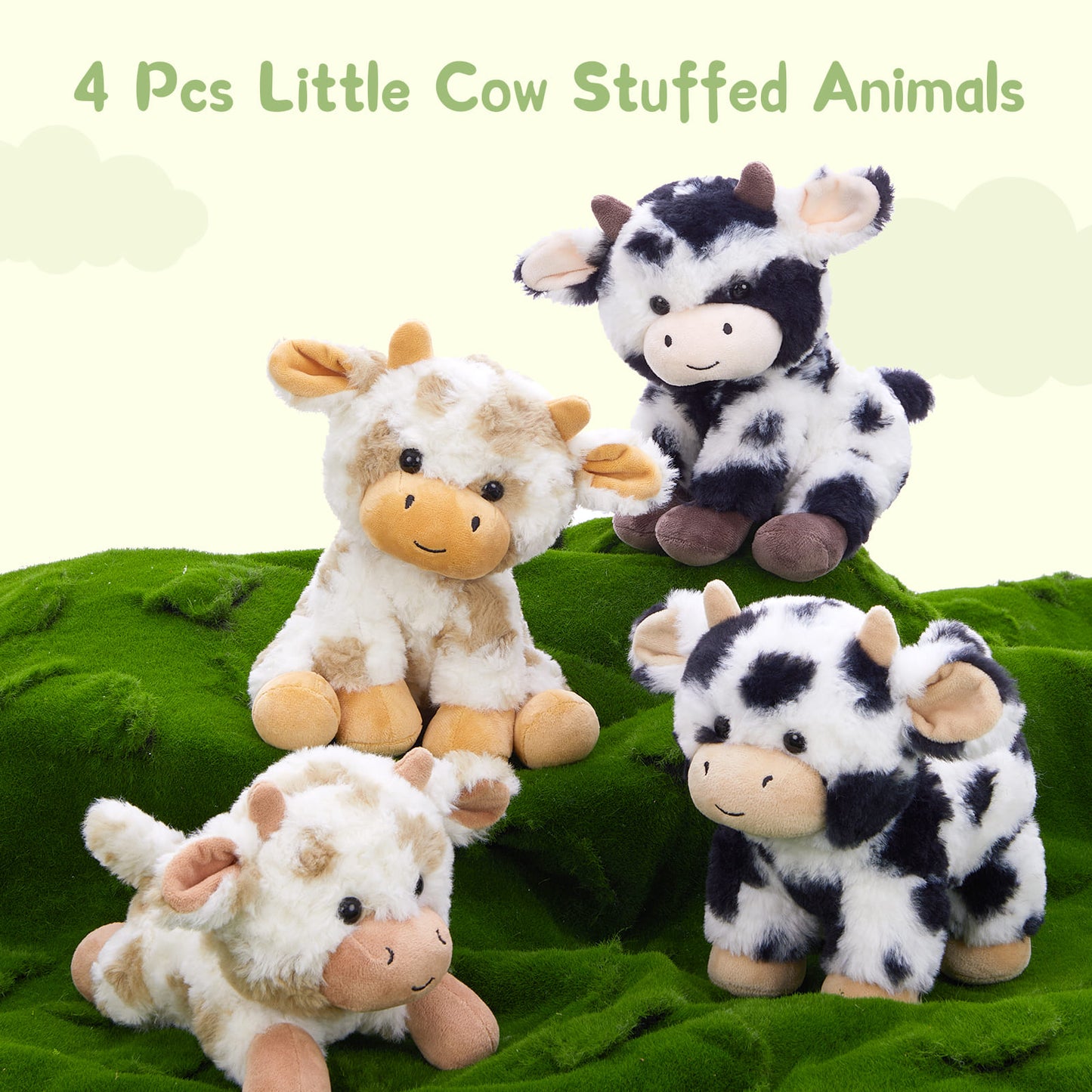 4 Pcs Cow Stuffed Animals Farm Plush Toys, 8.7 Inches