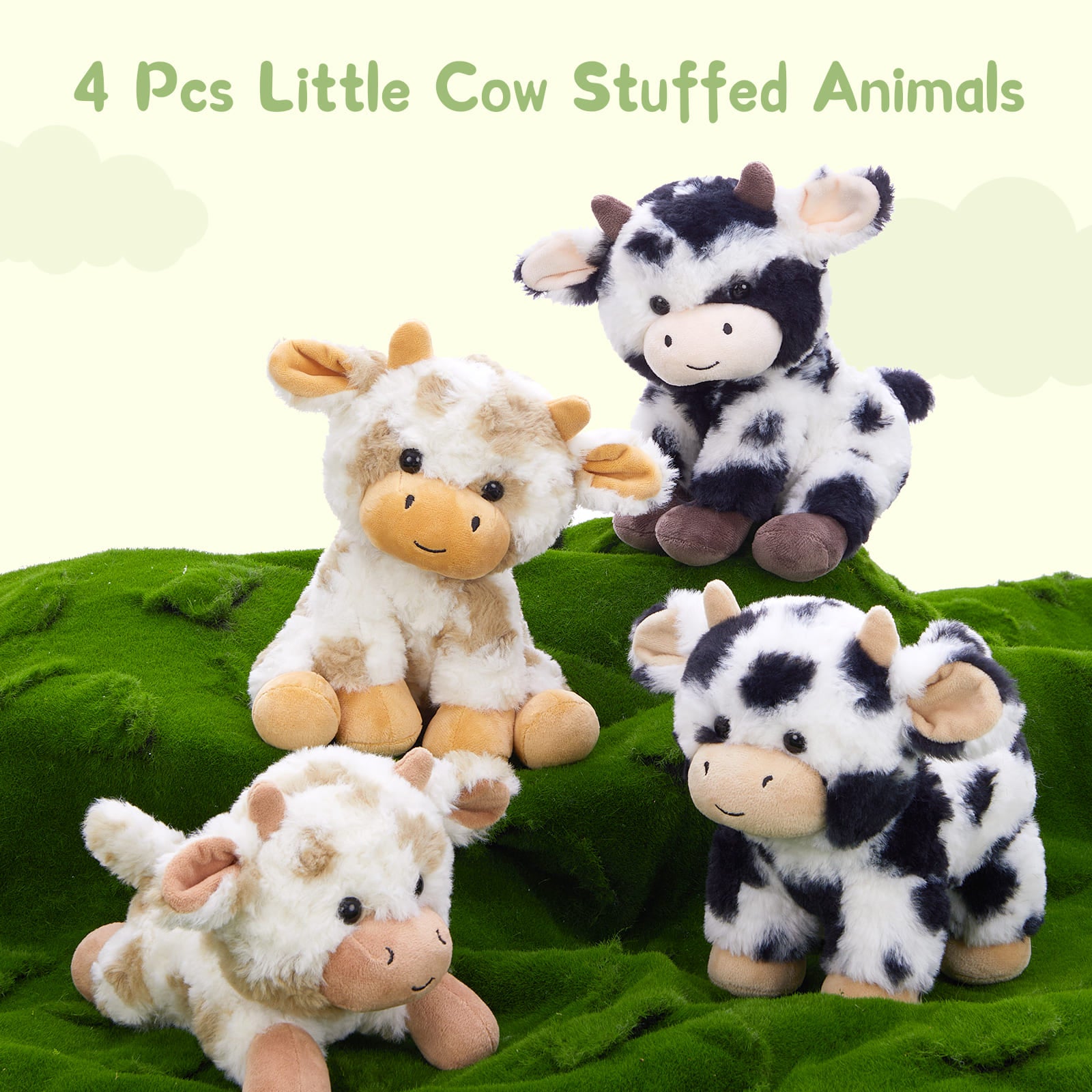 4 Pcs Cow Stuffed Animals Farm Plush Toys, 8.7 Inches