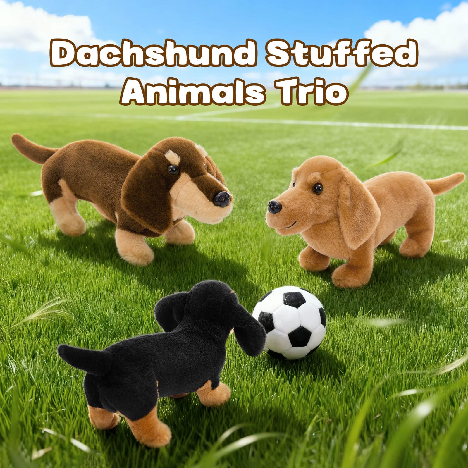 Three Dachshund Plush Toys Dog Stuffed Animals, 13 Inches