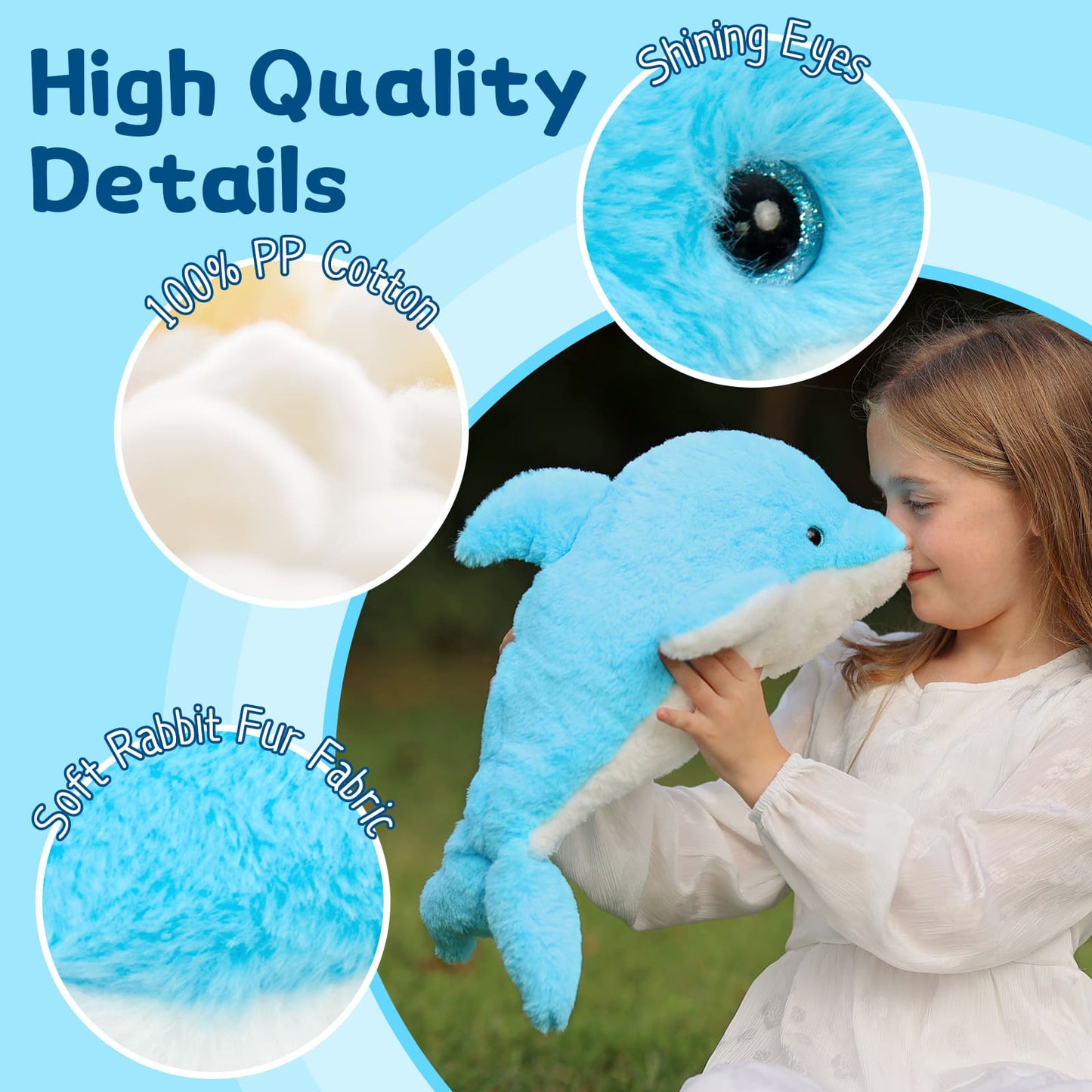 Dolphin Stuffed Animal with 4 Babies, 20.5" Large Dolphin Plush Toy Realistic Ocean Stuffed Animals Soft Plushies Home Decor Christmas Birthday Gifts for Boys Girls Kids