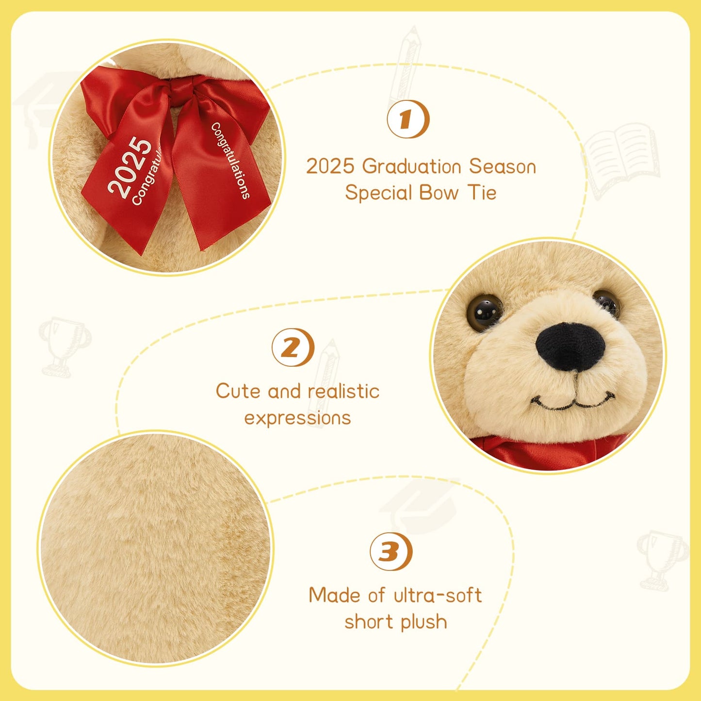 Cute graduation gift teddy bear for Class of 2025 with books and red bow