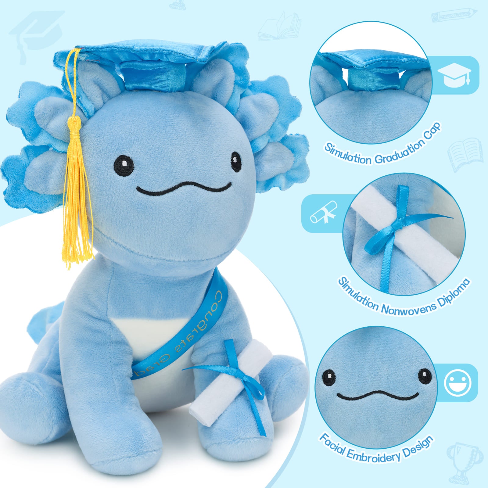 Cute Axolotl Graduation Plush Toy Gift For Graduates, 8 Inches