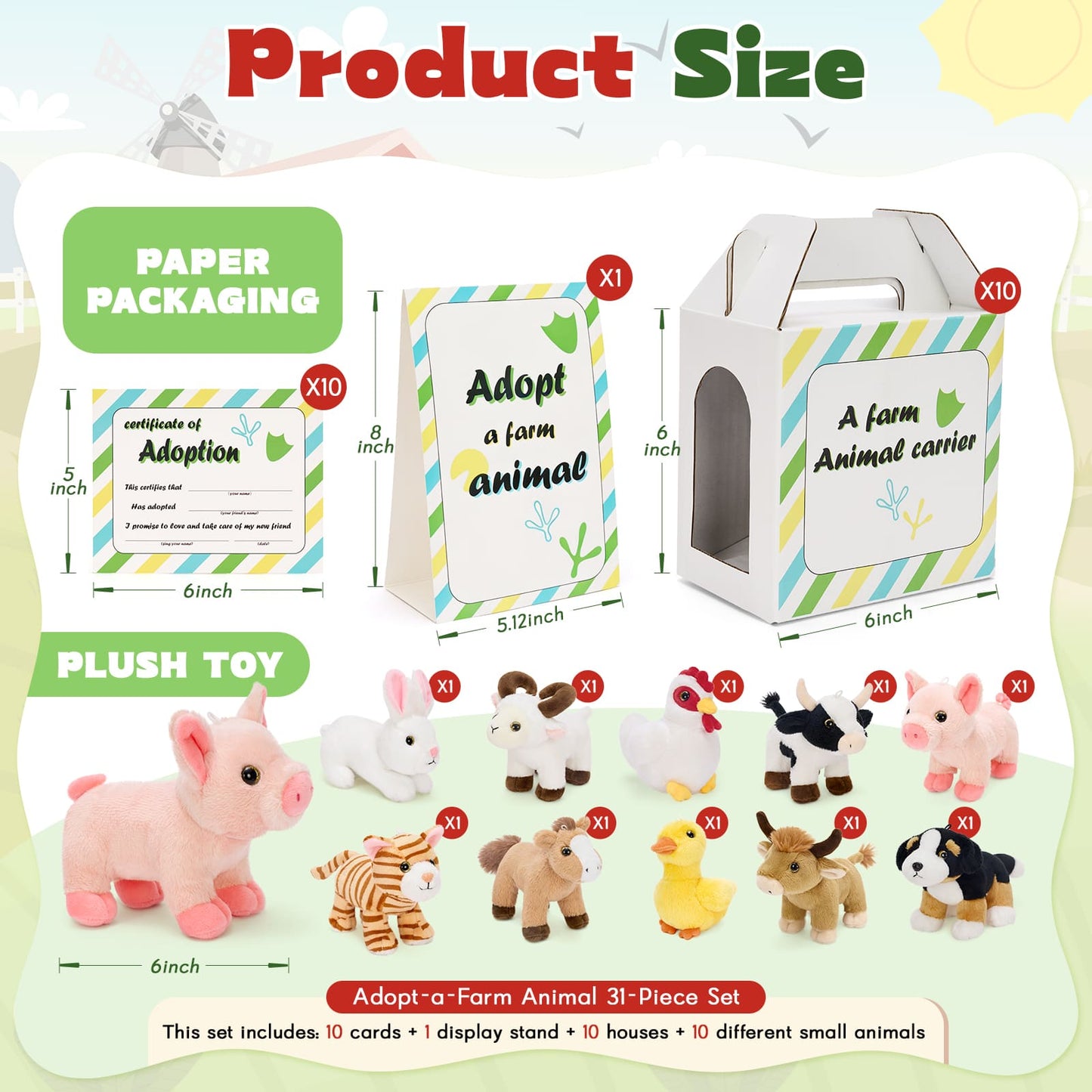 adopt a farm animal plush set with carrier box mini stuffed animals for kids pretend play educational toys classroom prizes gift idea