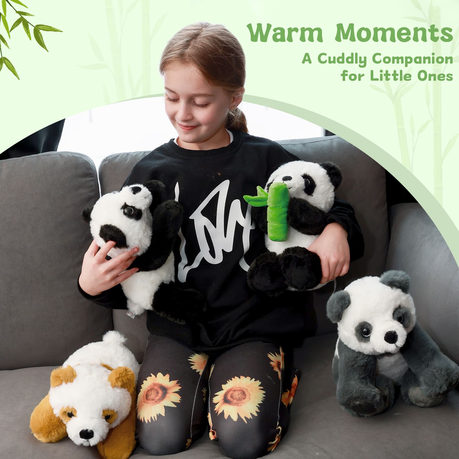 4 PCS Panda Plush Toy Set Stuffed Animal Bundle, 11.8 Inches