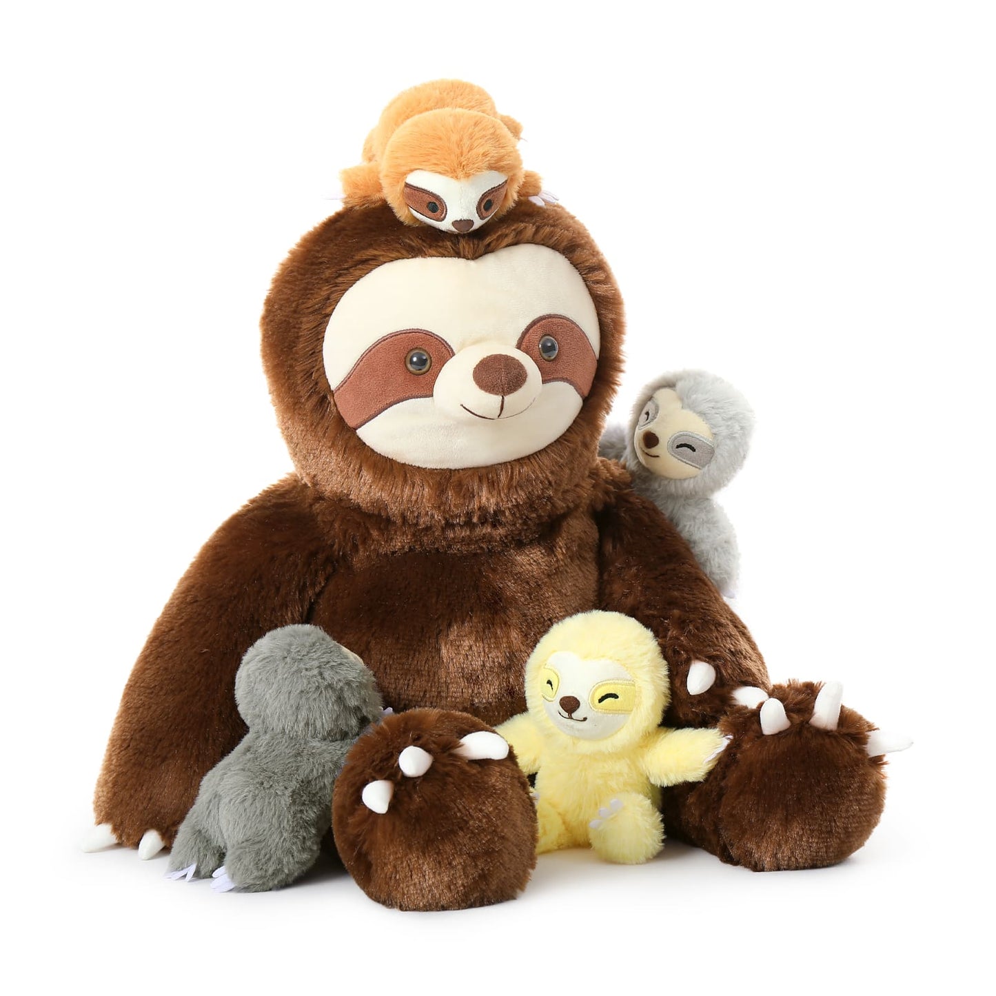 Stuffed Sloth with Four Baby Sloth Plushies Inside, Dark Brown, 24 Inches