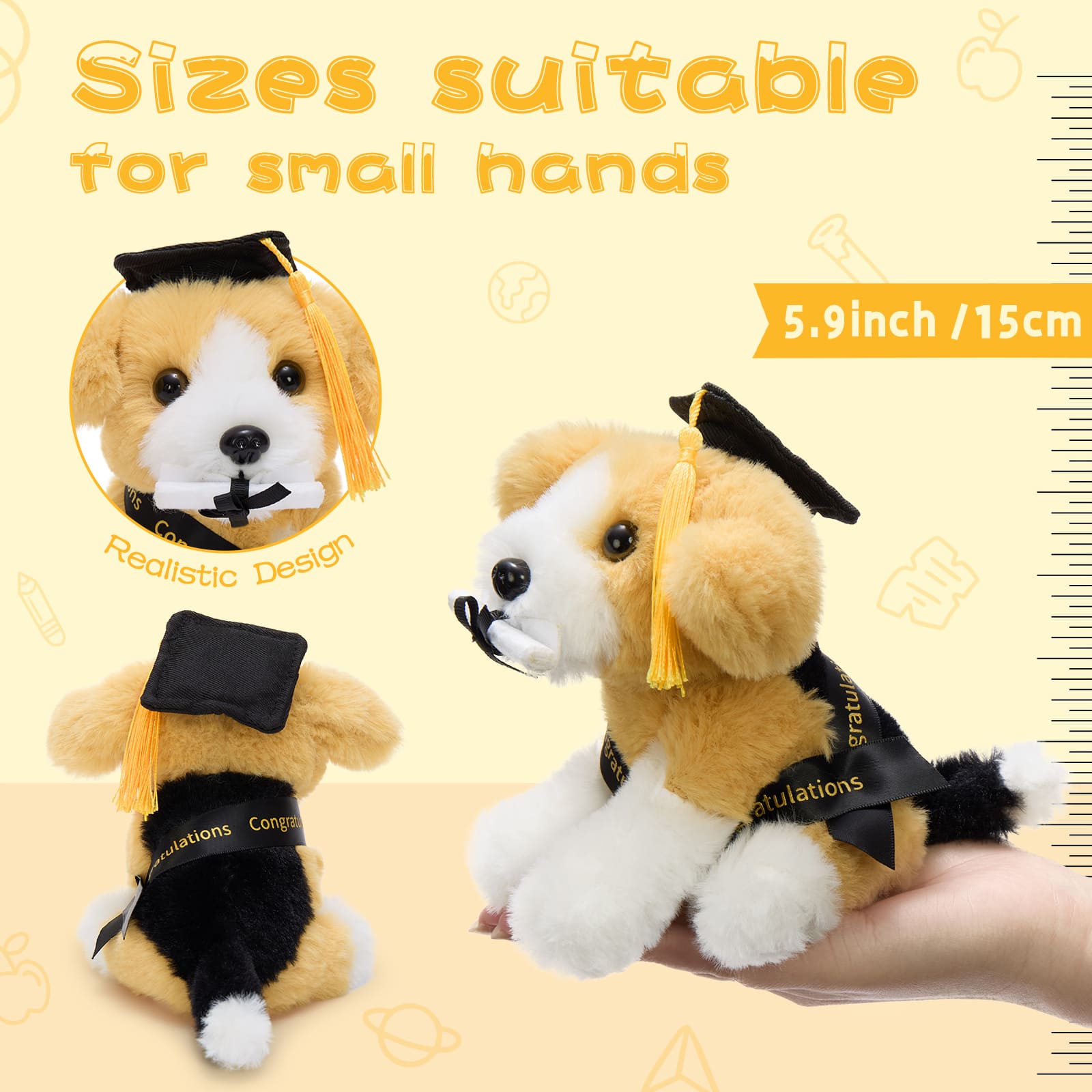 6 Pcs Graduation Puppy Plush Toy Bundle Dog Stuffed Animals, 5.9 Inches