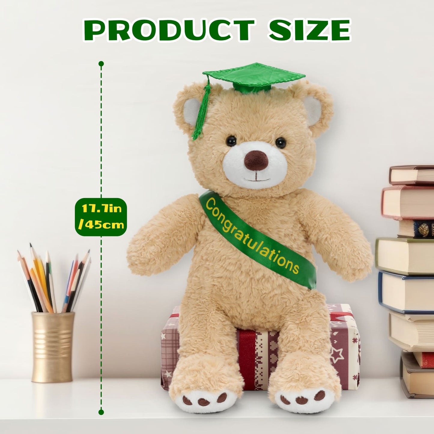 Stuffed teddy bear with graduation hat and congratulations ribbon gift