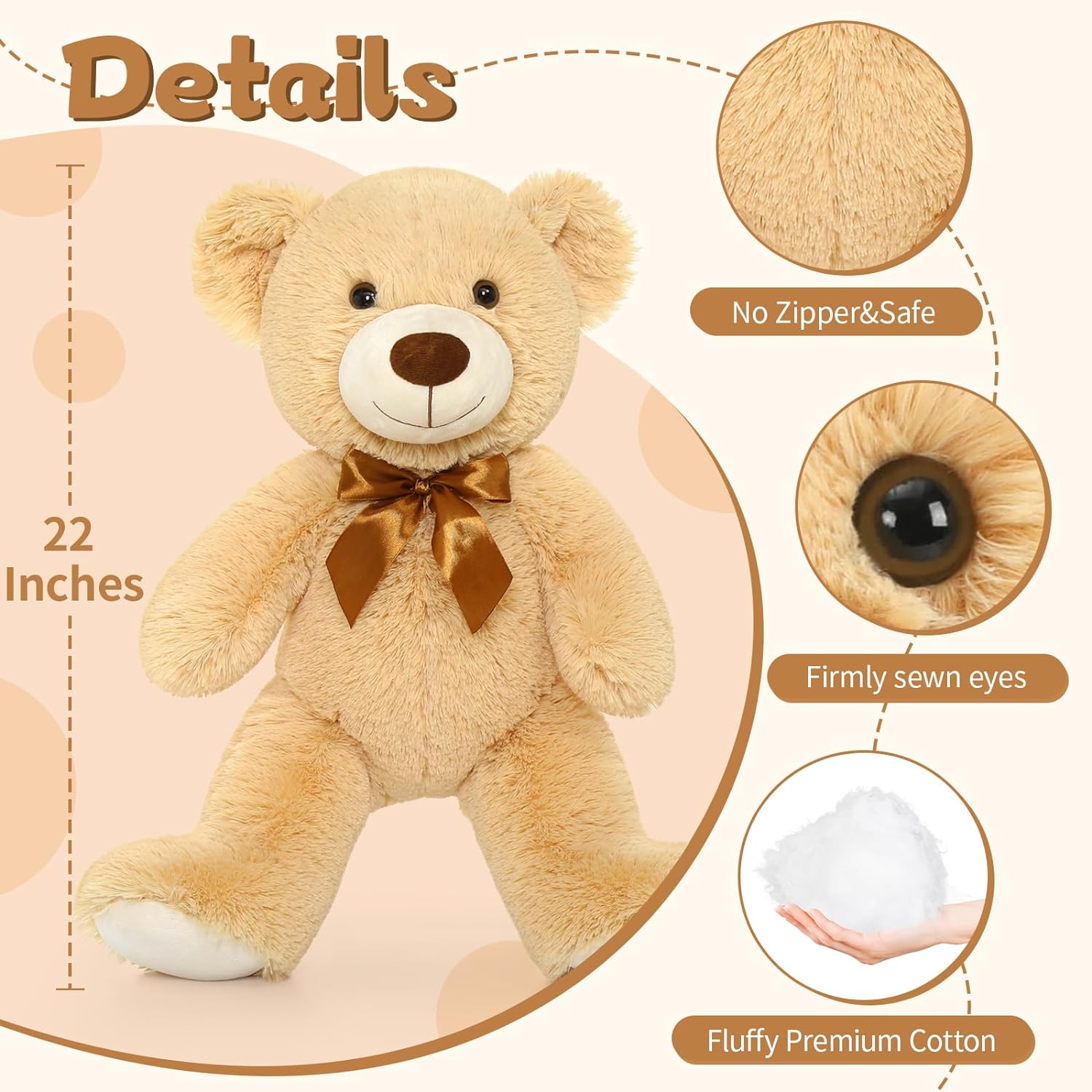 2 Pack Teddy Bear Plush Toys, Light Brown/Beige, 22 Inches