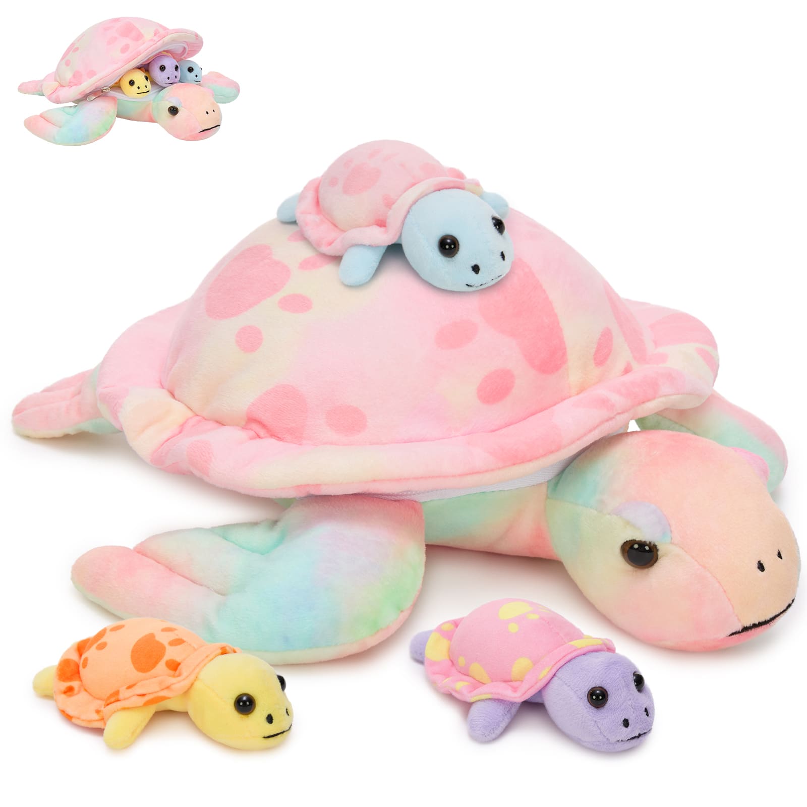 Turtle Stuffed Animal Toy with 3 Baby Turtles, 13 Inches