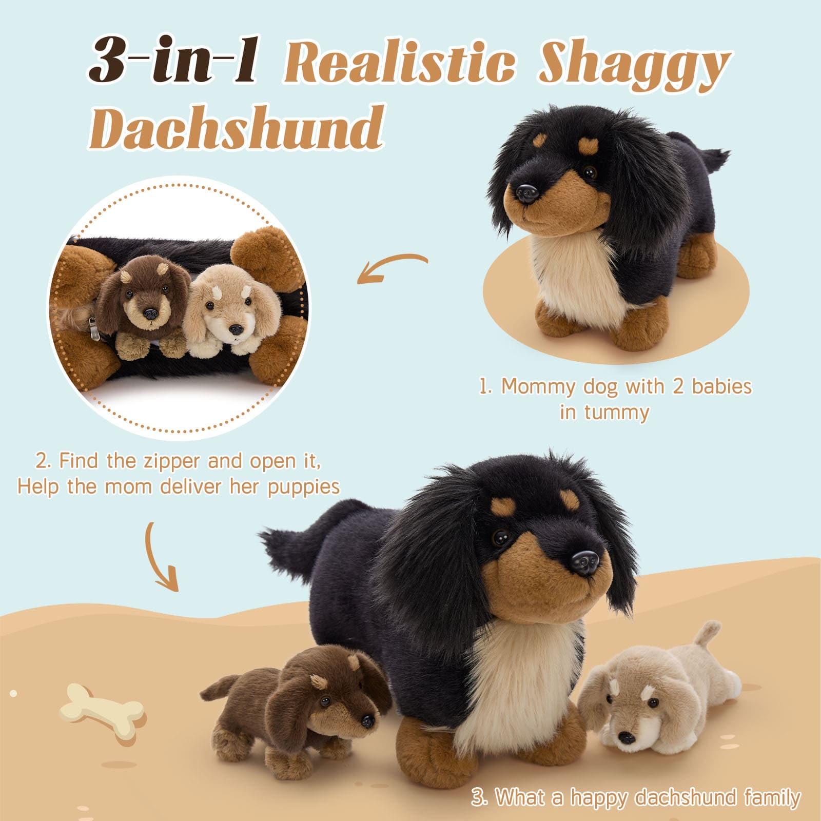 Dachshund Stuffed Animals Dog Plush Toys, Black, 20.5 Inches