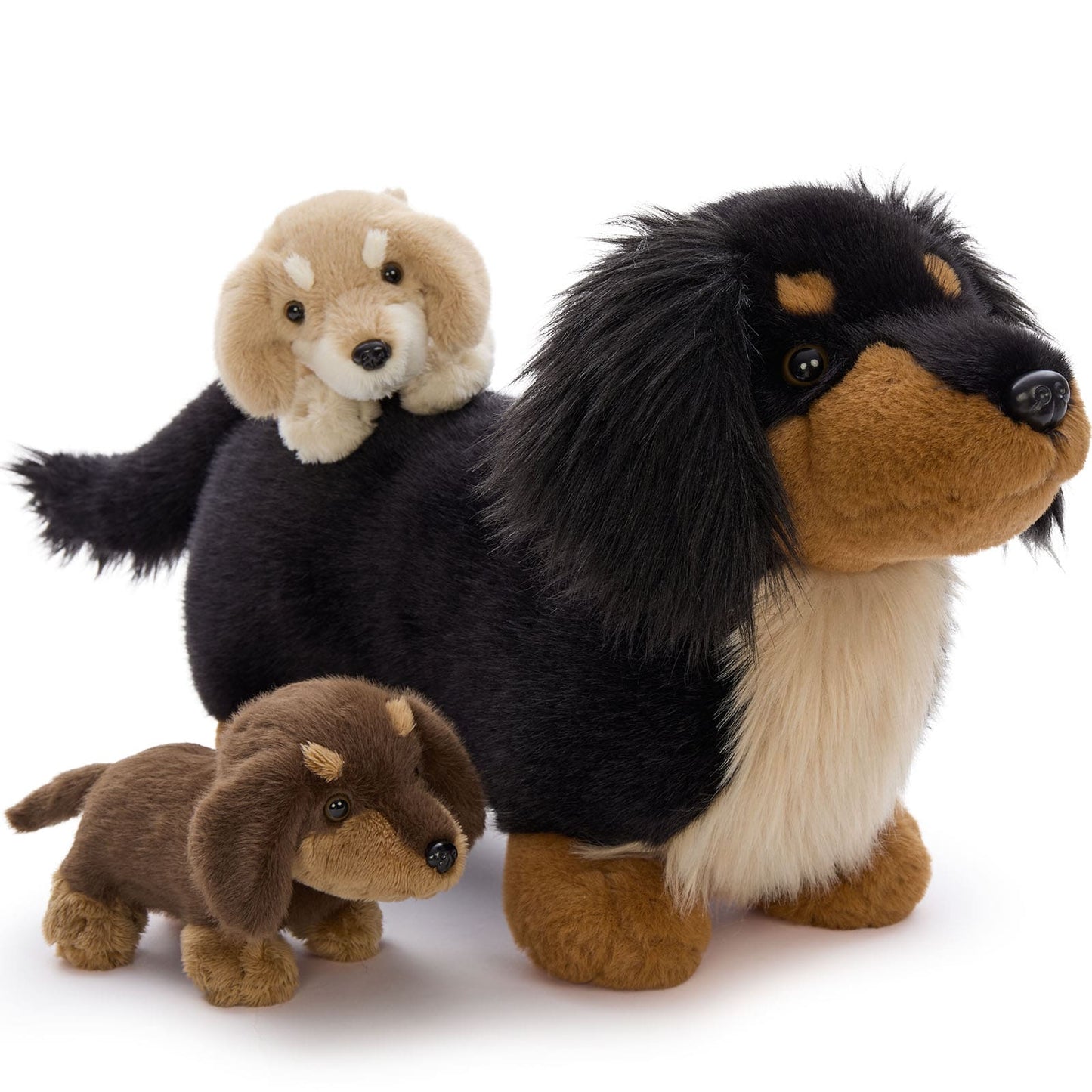 MorisMos 20'' Large Sausage Dog Stuffed Animal Mommy with Baby Puppy Toys for Kids, 3Pcs Realistic Long Hair Sausage Toys for Girl Boy Birthday Christmas