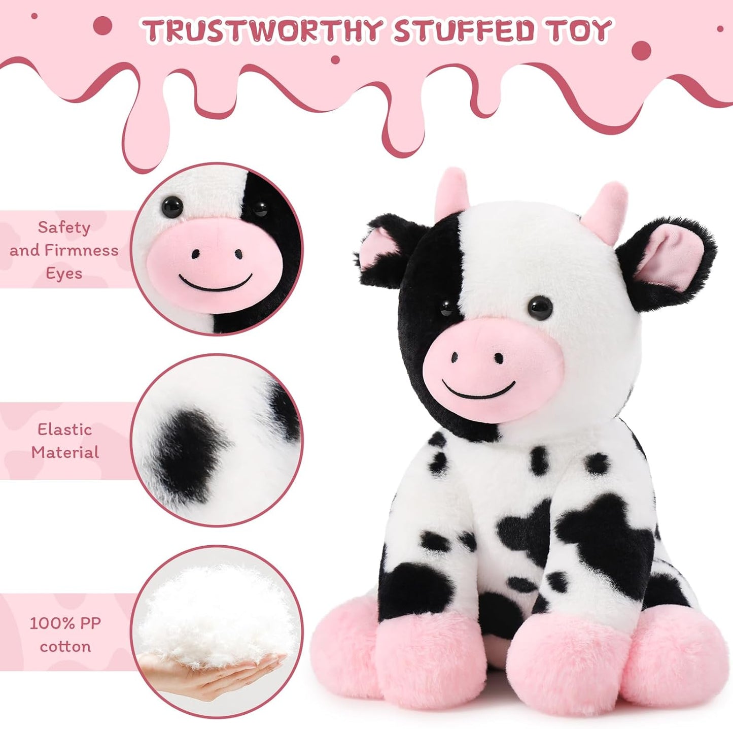 Dairy Cattle Plush Toys 14.6 Inches - MorisMos Stuffed Animals - Stuffed Animal Babies with Their Mom - Stuffed Animals with Babies in the Belly - Cow Cartoon Plush Dolls - Christmas/Birthday Gift for Children 3 Years +