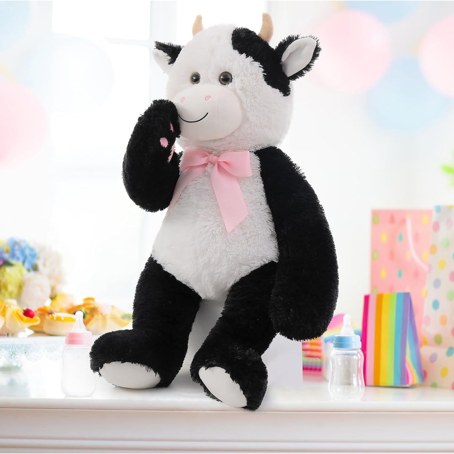 Dairy Cow Plush Toys - Cow Stuffed Animals 24 Inches - Farm Stuffed Animals - Hide and Seek Play Toys - Cute Cartoon Plush Pillows for Kids - Christmas/Birthday/Baby Shower/Valentine's Day/Thanksgiving Gift For Teens Kids Adults
