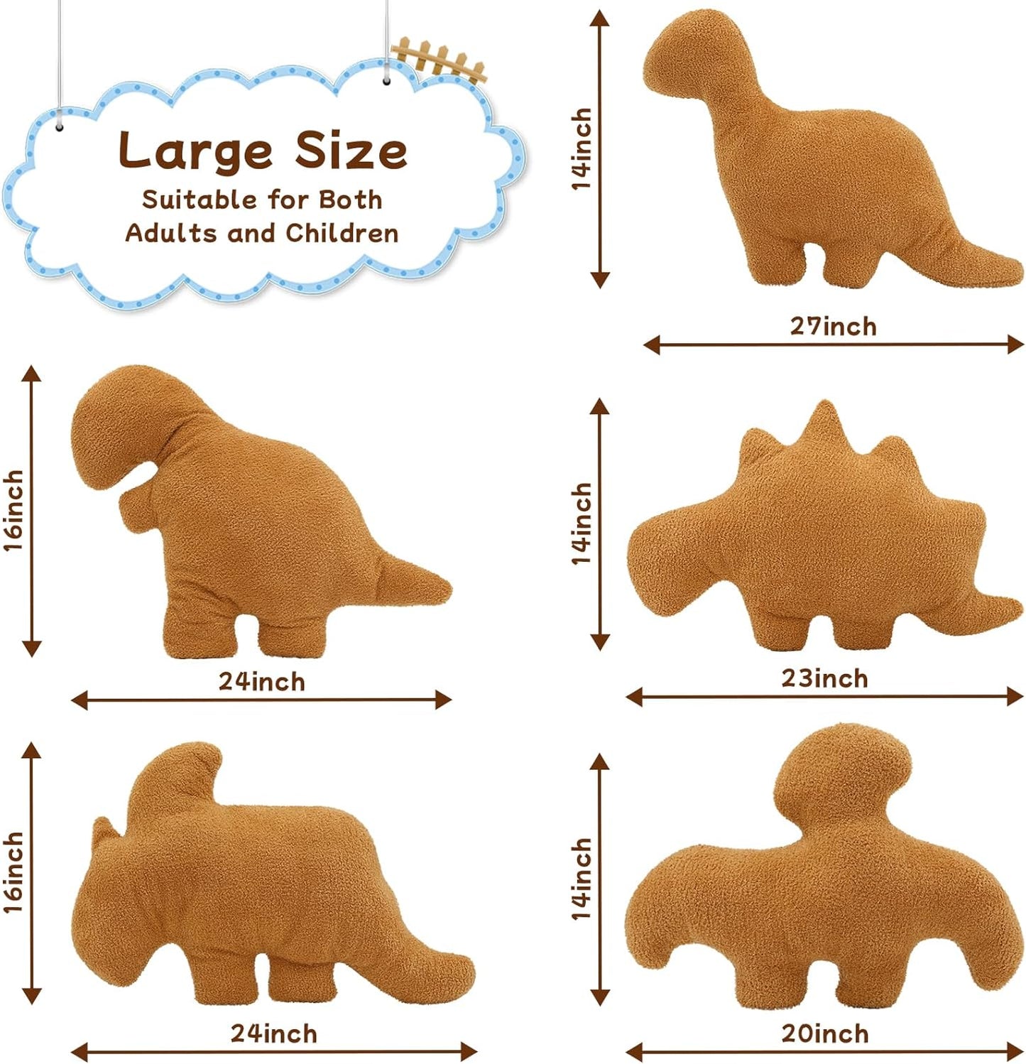 Dinosaur Nugget Plush Pillow - 24 Inch Dino Nugget Pillow Stuffed Toy - Dino Chicken Nuggets Pillow Gifts for Kids Adults Girlfriend Christmas Birthday - Dino Decorative Throw Pillow for Kids Room Decor