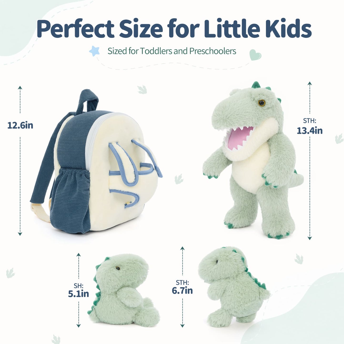 Dinosaur Toddler Backpack Plush Bag with Detachable Toys