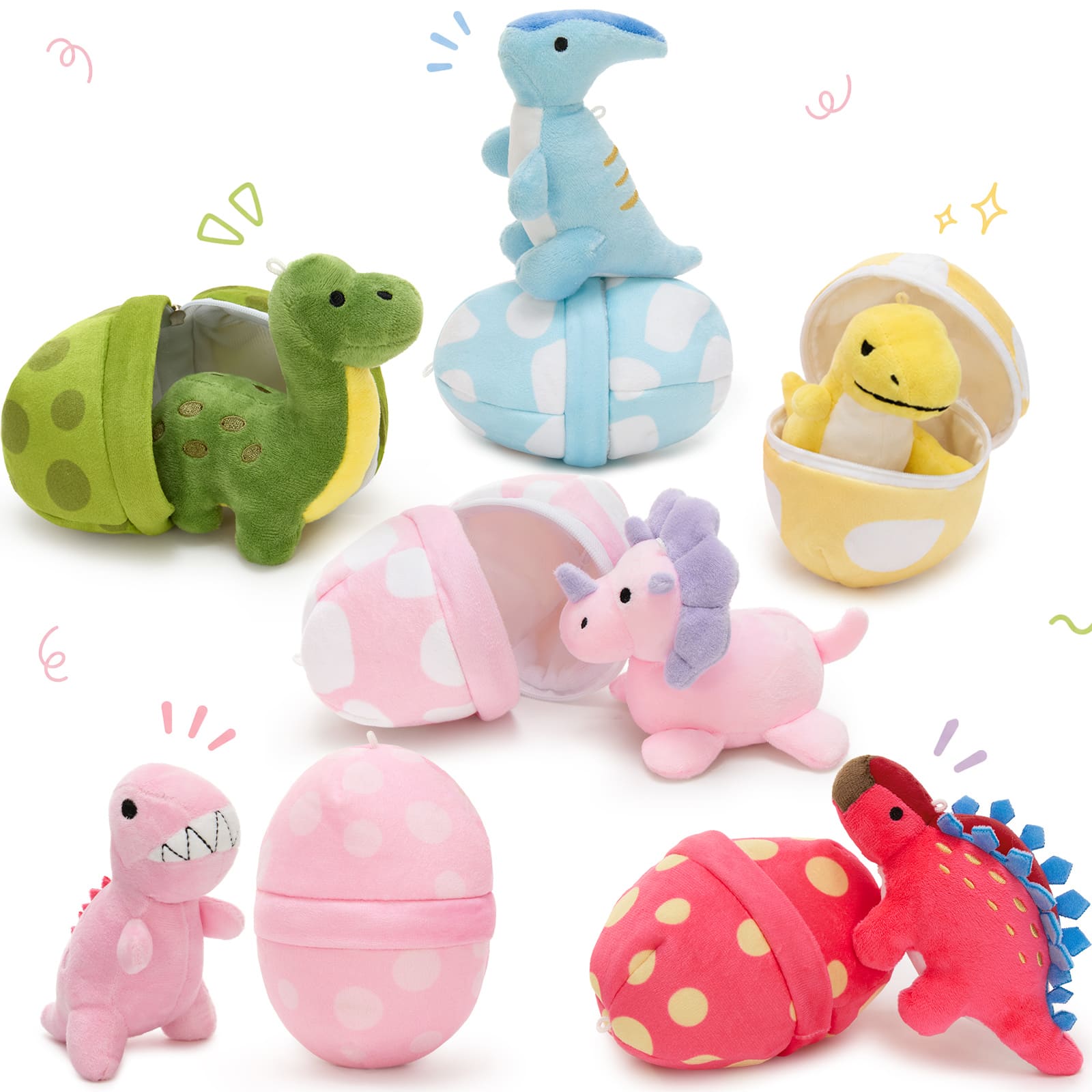 6-Pack Dinosaur Egg Plush Toy Set with Colorful Eggs for Kids