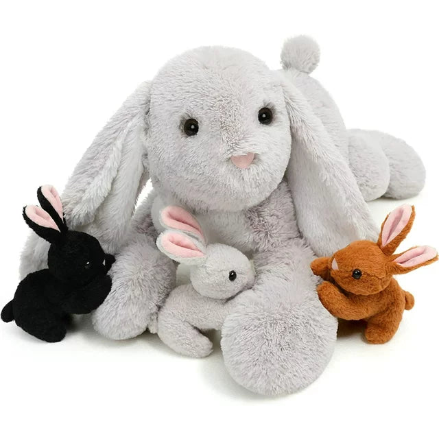 Lapin en peluche doux de 24 pouces et 3 bébés lapins en peluche