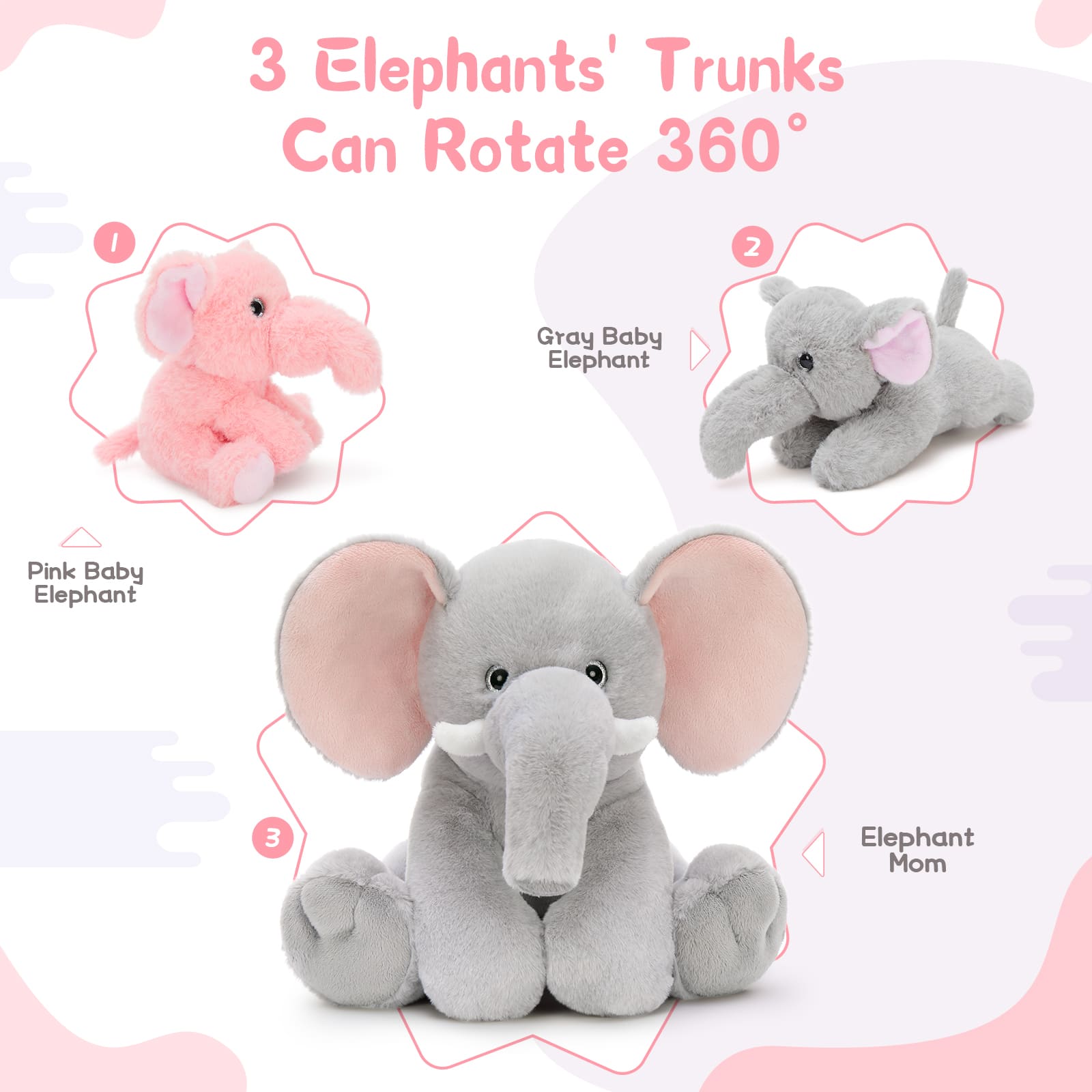 Elephant Stuffed Animals with Babies Inside, Grey, 15.7 Inches