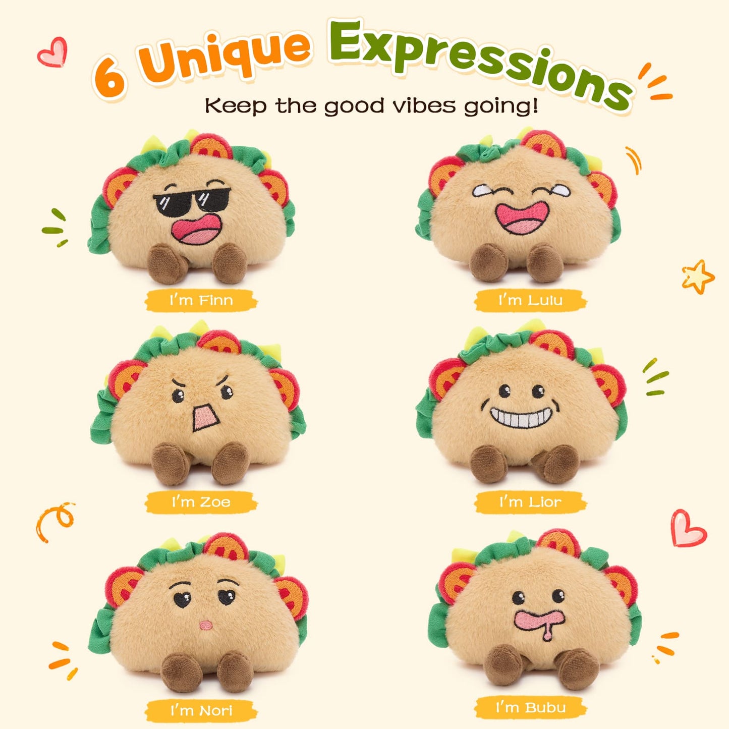 Adorable kawaii taco plush toy keychain featuring a happy smiling expression, mini comfort companion and collectible plush accessory.