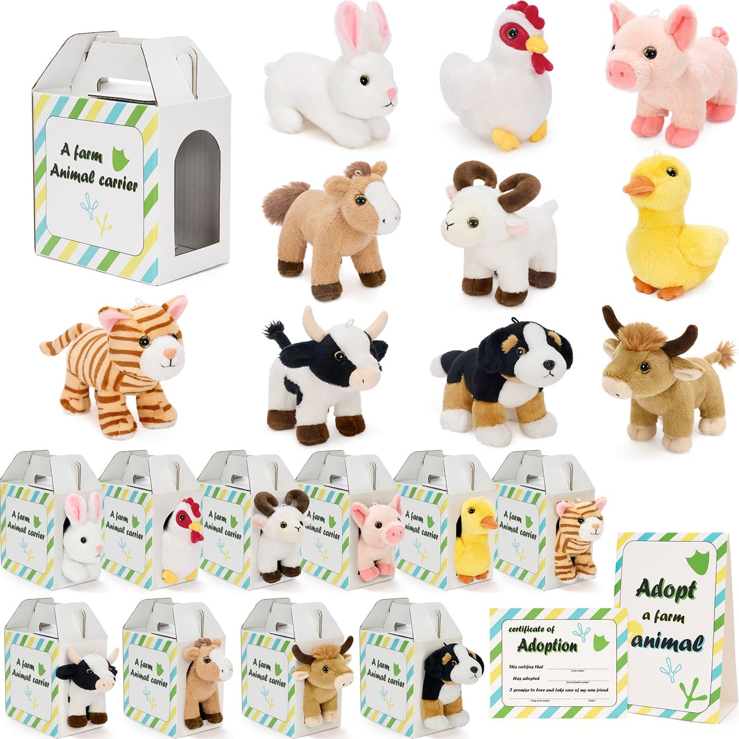 farm animal plush toy set with carrier box cute mini stuffed animals for kids birthday party favors classroom rewards educational playset