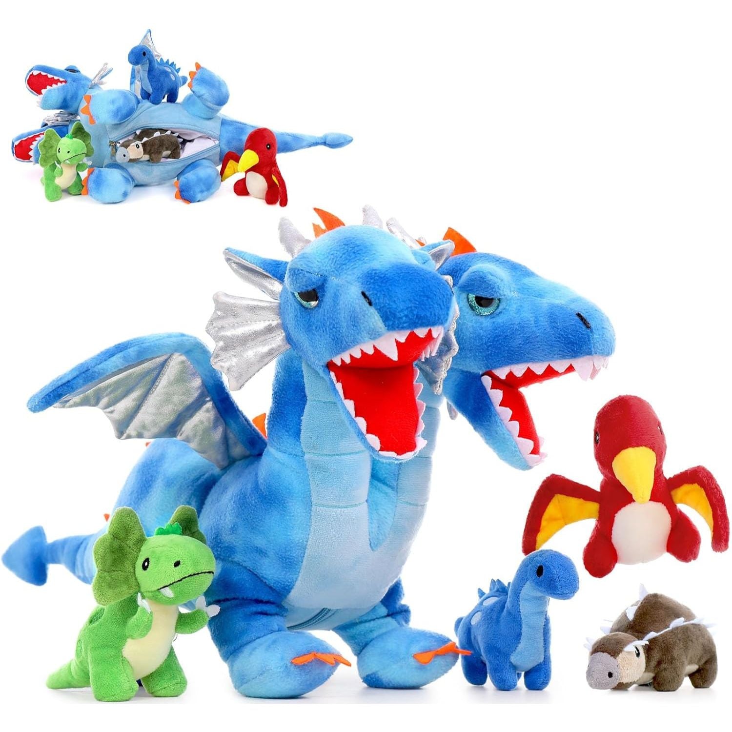 Ensemble de jouets en peluche dragon à deux têtes, 20 pouces