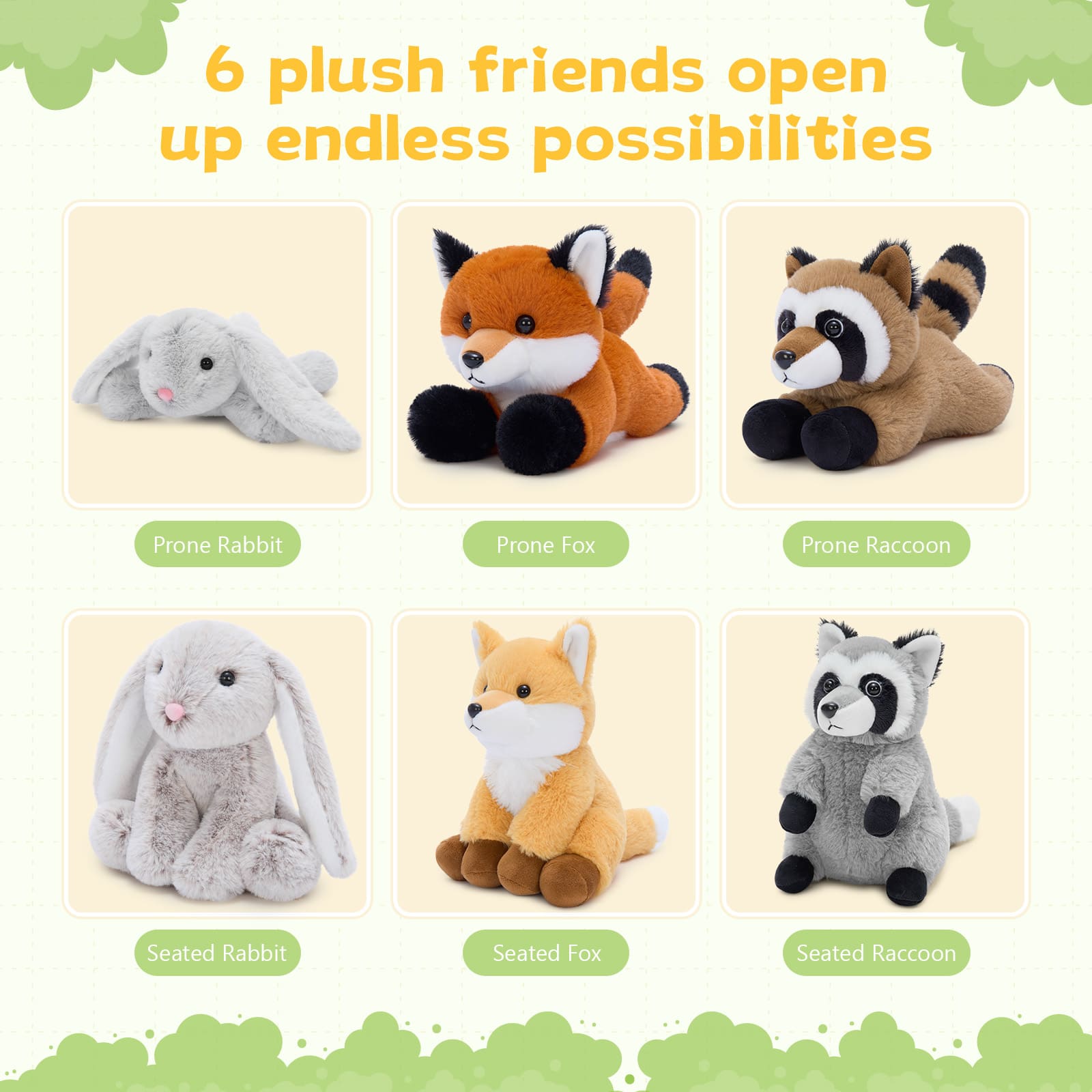 6 PCS Woodland Stuffed Animals Plush Set Cute Nursery Decor & Gift Set