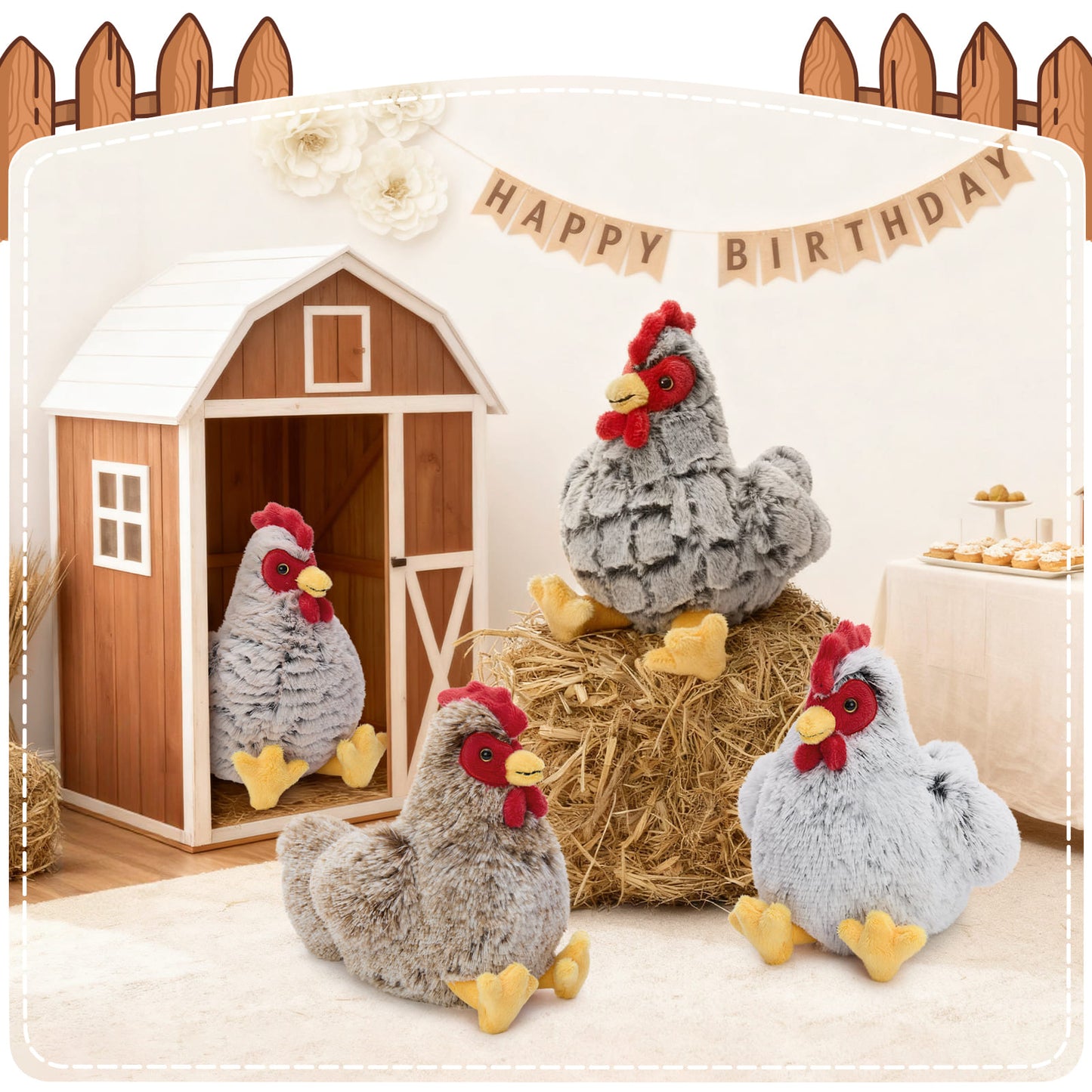 4 Pcs Chicken Plush Toy Assortment - Kawaii Farm Stuffed Animals - 9.8 Inches Travel Friendly Hem Soft Toys - Farm Party Decor & Favors