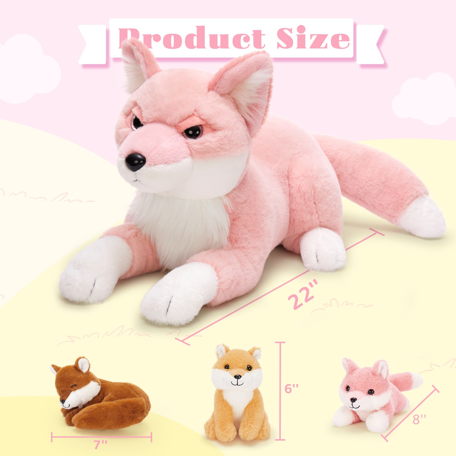 4 Pcs Jungle Red Fox Stuffed Animals, 22 Inches