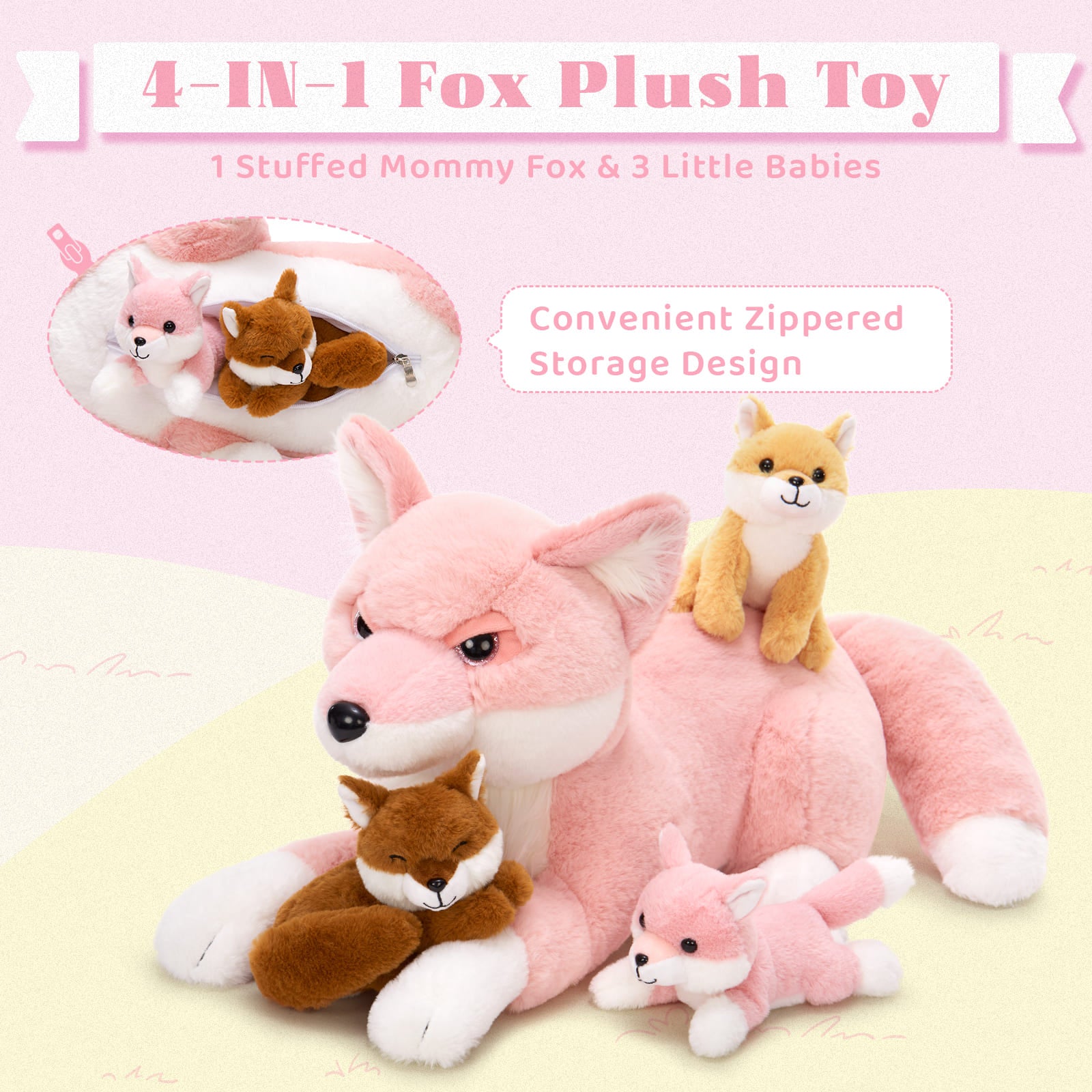 4 Pcs Jungle Red Fox Stuffed Animals, 22 Inches