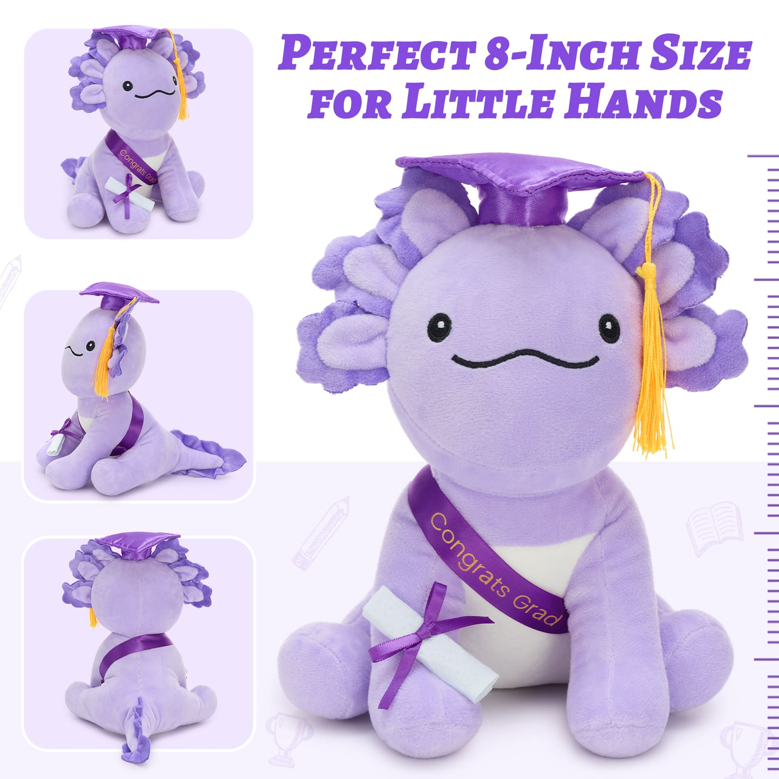 Cute Axolotl Graduation Plush Toy Gift For Graduates, 8 Inches
