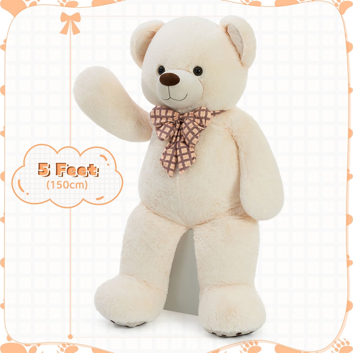 Giant 5 Feet Teddy Bear Stuffed Animals - Premium Quality Teddy Bears - Gender-neutral Teddy Bear for Baby Shower - Beige Oversized Teddy Bear