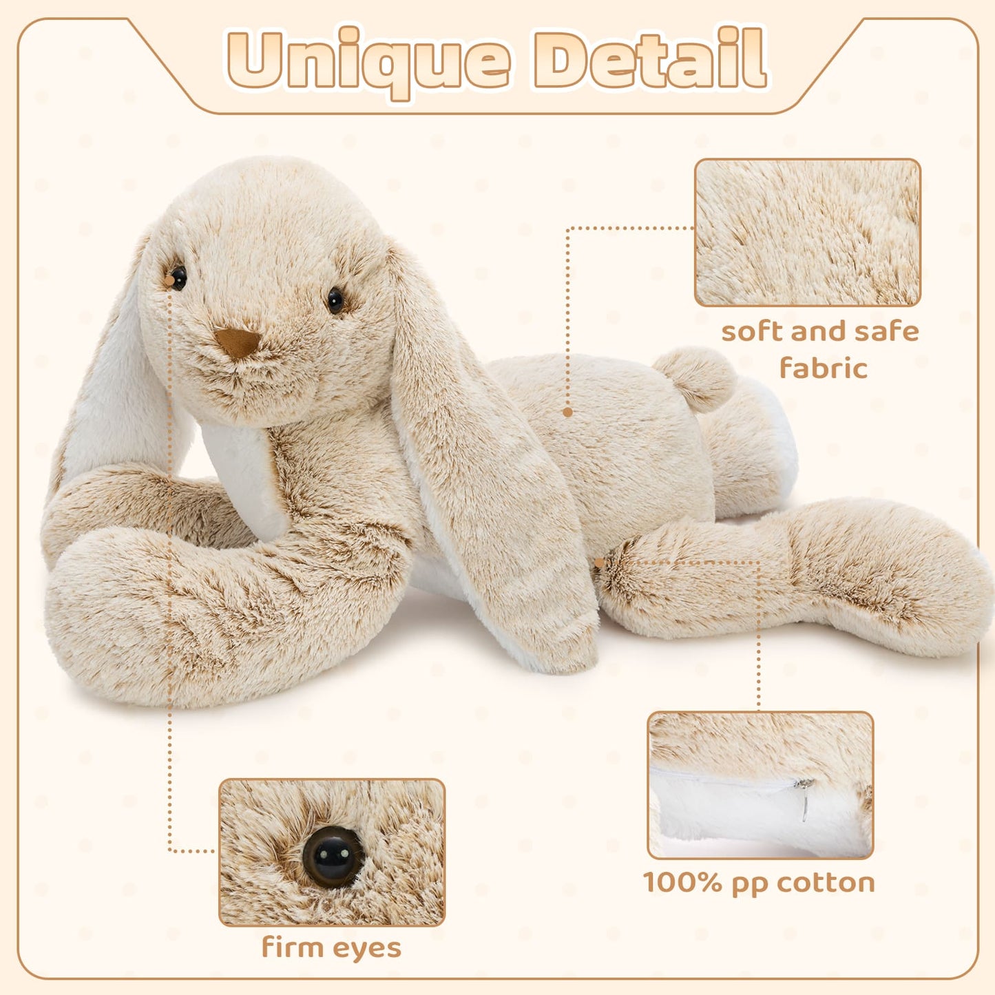 Giant Bunny Plush Toys - Light Brown Easter Rabbit Stuffed Animals - Easter Present for All Ages - 31 Inches Plush Bunny