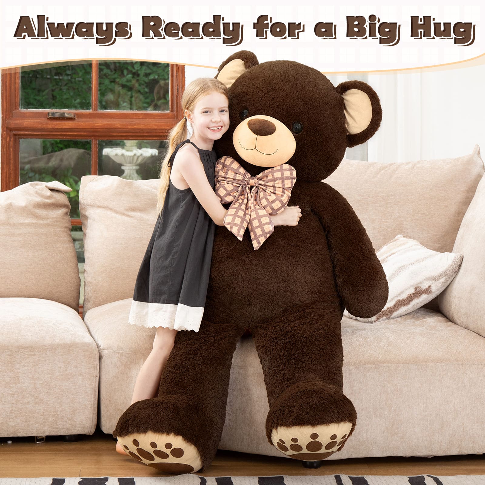 Giant Teddy Bear Stuffed Animals, Brown/Pink/Beige, 5 Feet