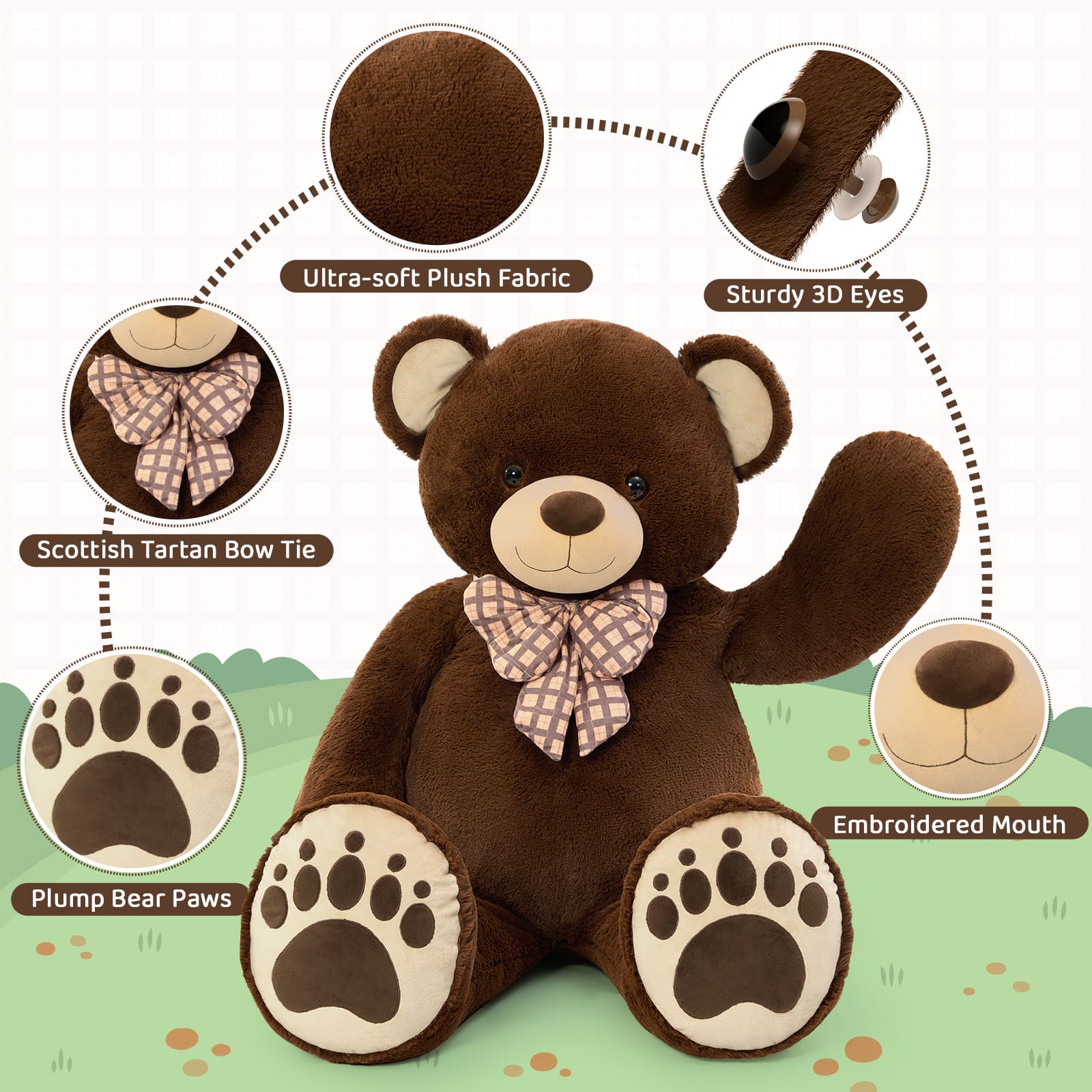 Giant Teddy Bear Stuffed Animals, Brown/Pink/Beige, 5 Feet