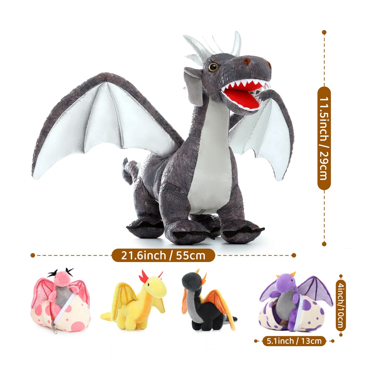 Stuffed Dragon with Mini Dragons Inside the Belly, 21.6 Inches