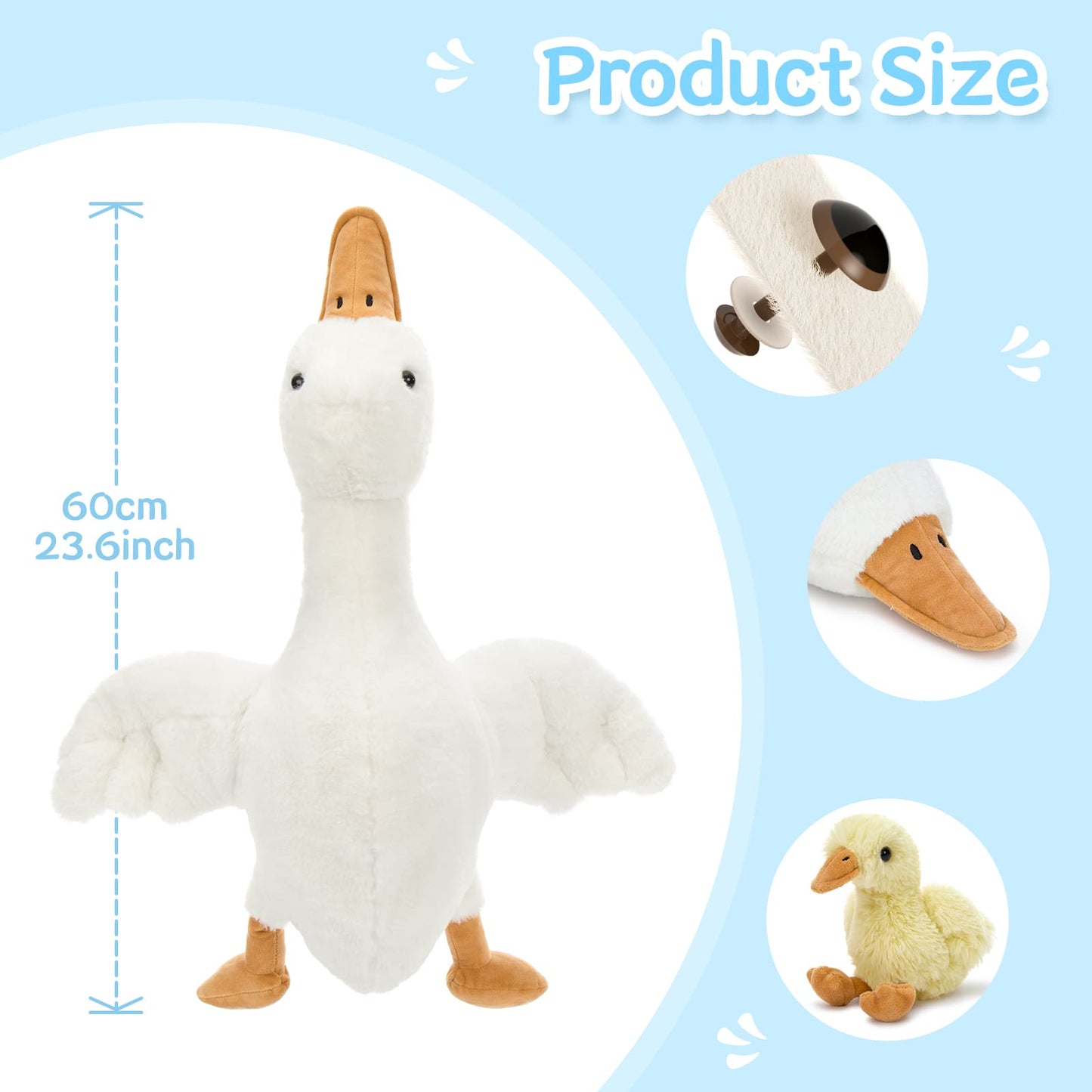 Goose Stuffed Animal with Babies&Eggs, 23.6" Large Goose Plush Hugging Pillow Soft Swan Plushies Toys Birthday Christmas for Kids Boys Girls