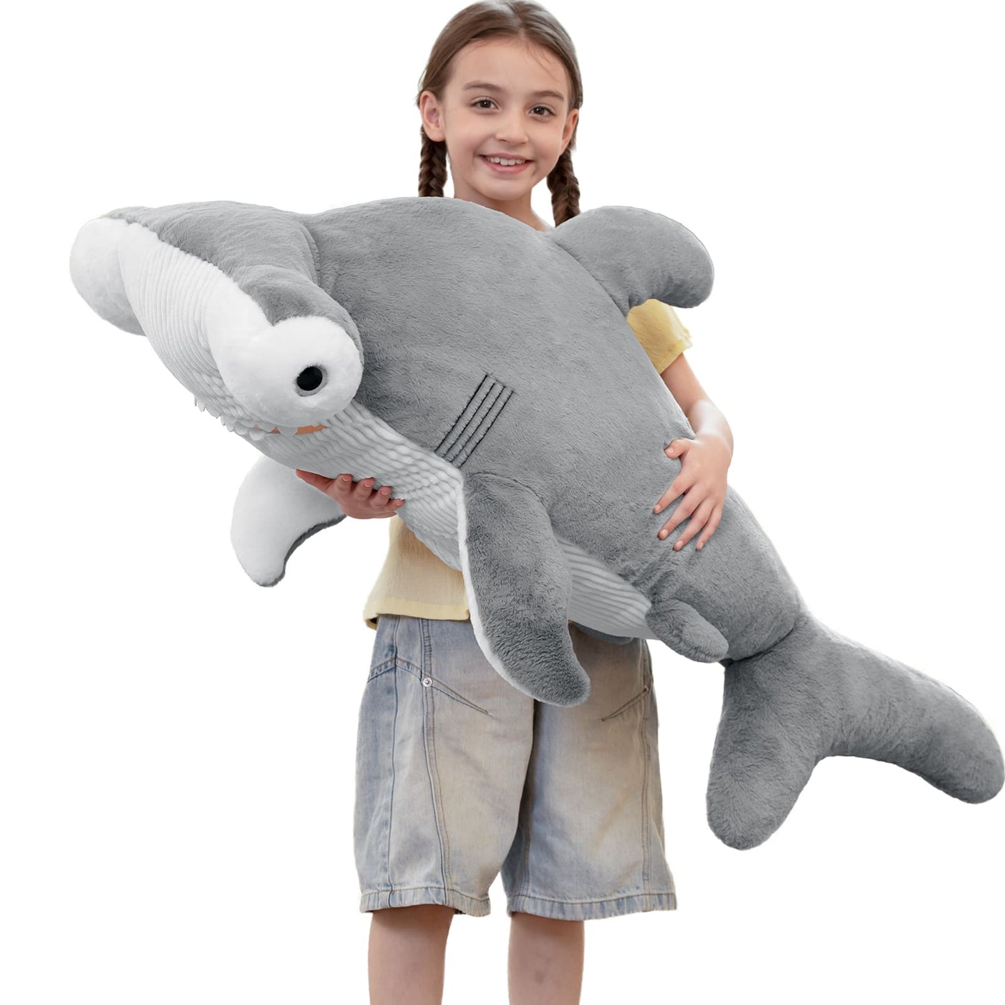 Giant 43.3” Hammerhead Shark Plush Toy – Ultra Soft, Jumbo Stuffed Animal for Kids, Huge Cuddly Shark for Playtime, Bedroom Décor & Gifting