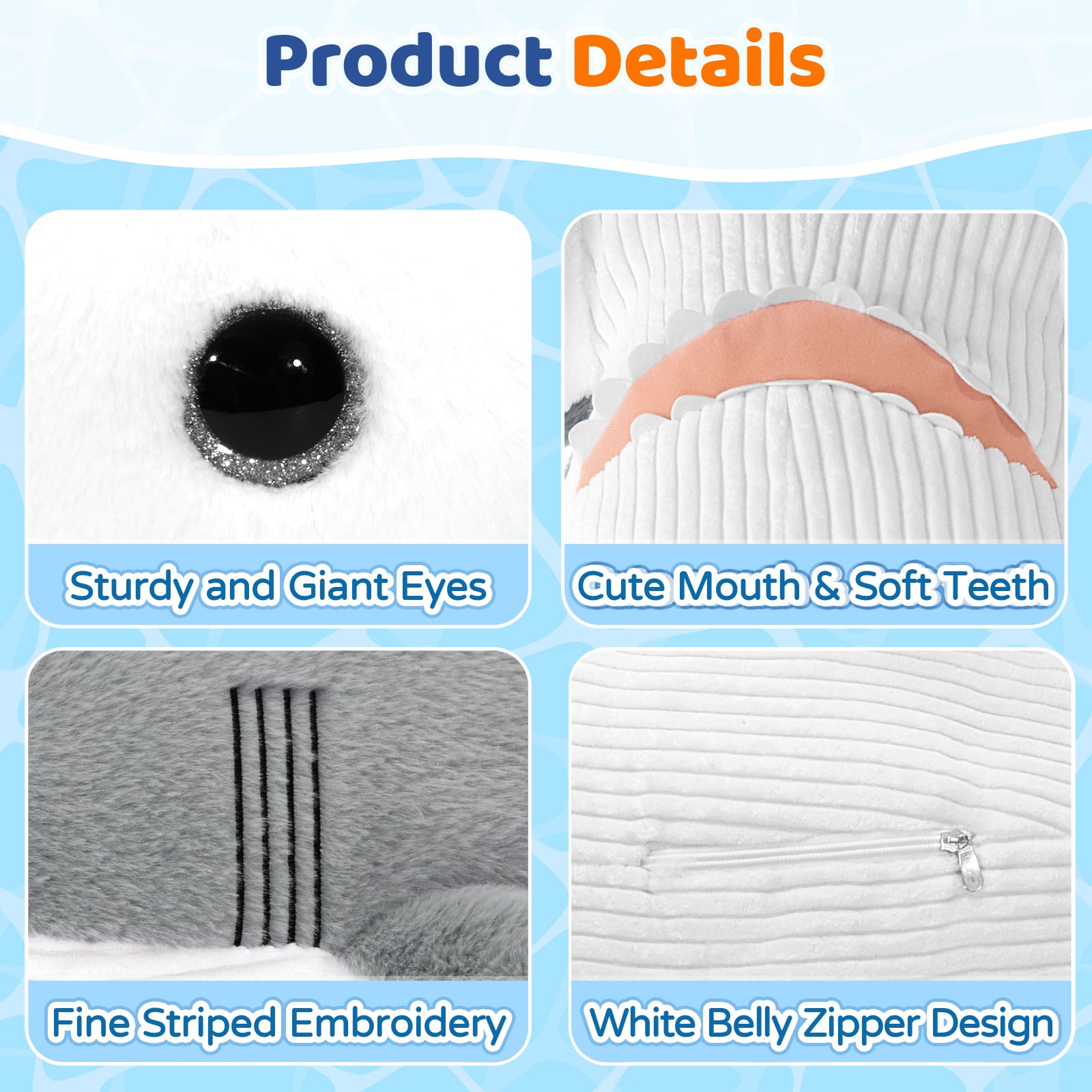 Giant Hammerhead Shark Plush Toy, Grey, 43.3 Inches