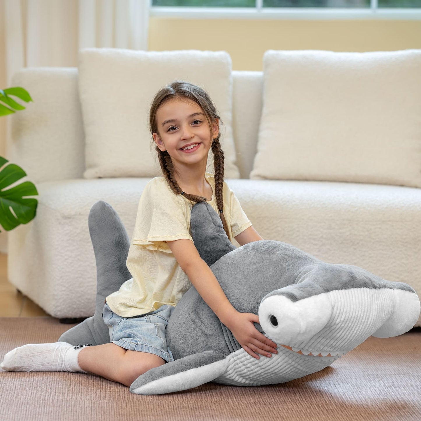 Giant 43.3” Hammerhead Shark Plush Toy – Ultra Soft, Jumbo Stuffed Animal for Kids, Huge Cuddly Shark for Playtime, Bedroom Décor & Gifting