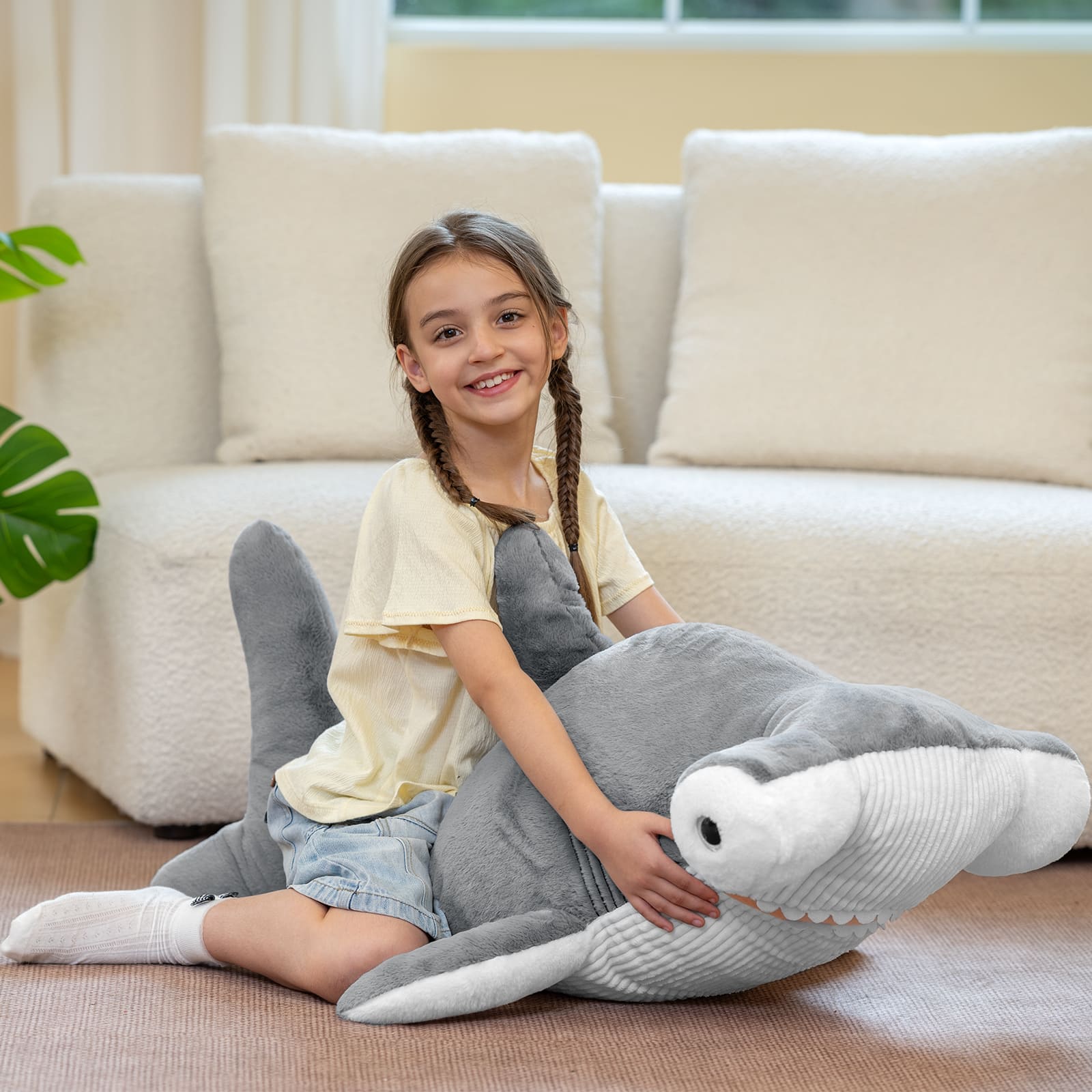 Giant Hammerhead Shark Plush Toy, Grey, 43.3 Inches