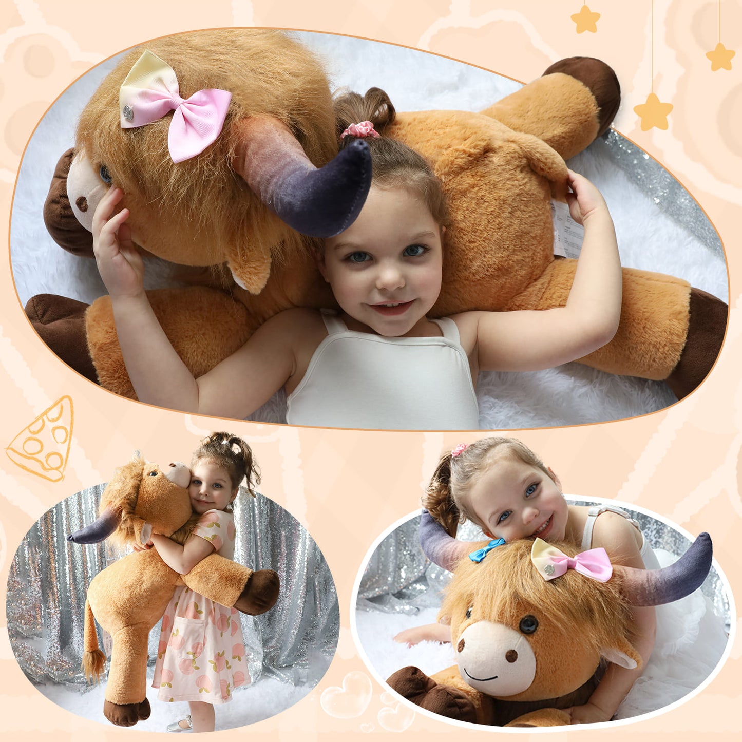 MorisMos Big Highland Cow Stuffed Animal for Kid, Large Cow Plush Pillow for Riding, Longhorn Stuffed Animal with Hair, Large Plush Farm Animal for Baby Shower, Birthday Gift, 32 inches