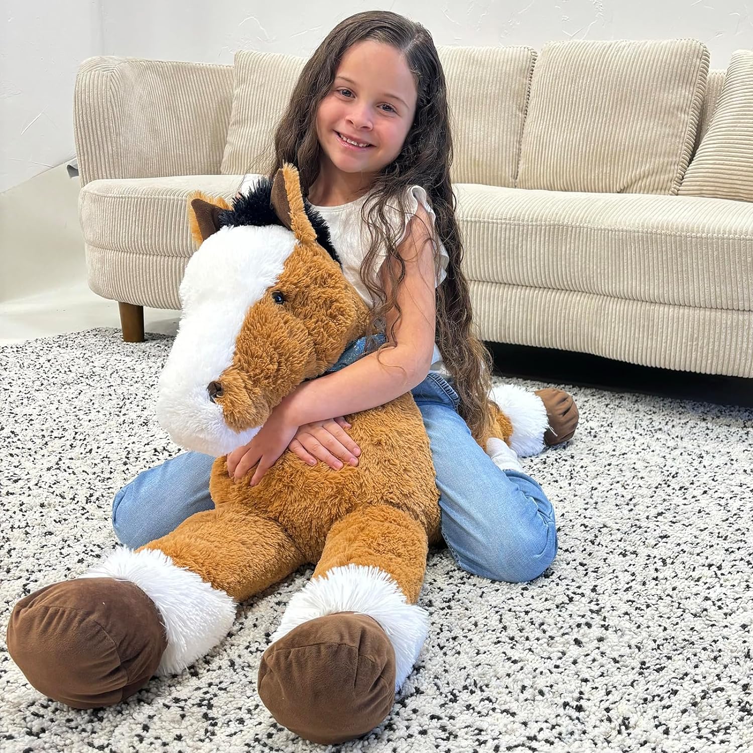 Giant Horse Plush Toy, Grey/Brown/Dark Brown/Coffee, 35/47 Inches