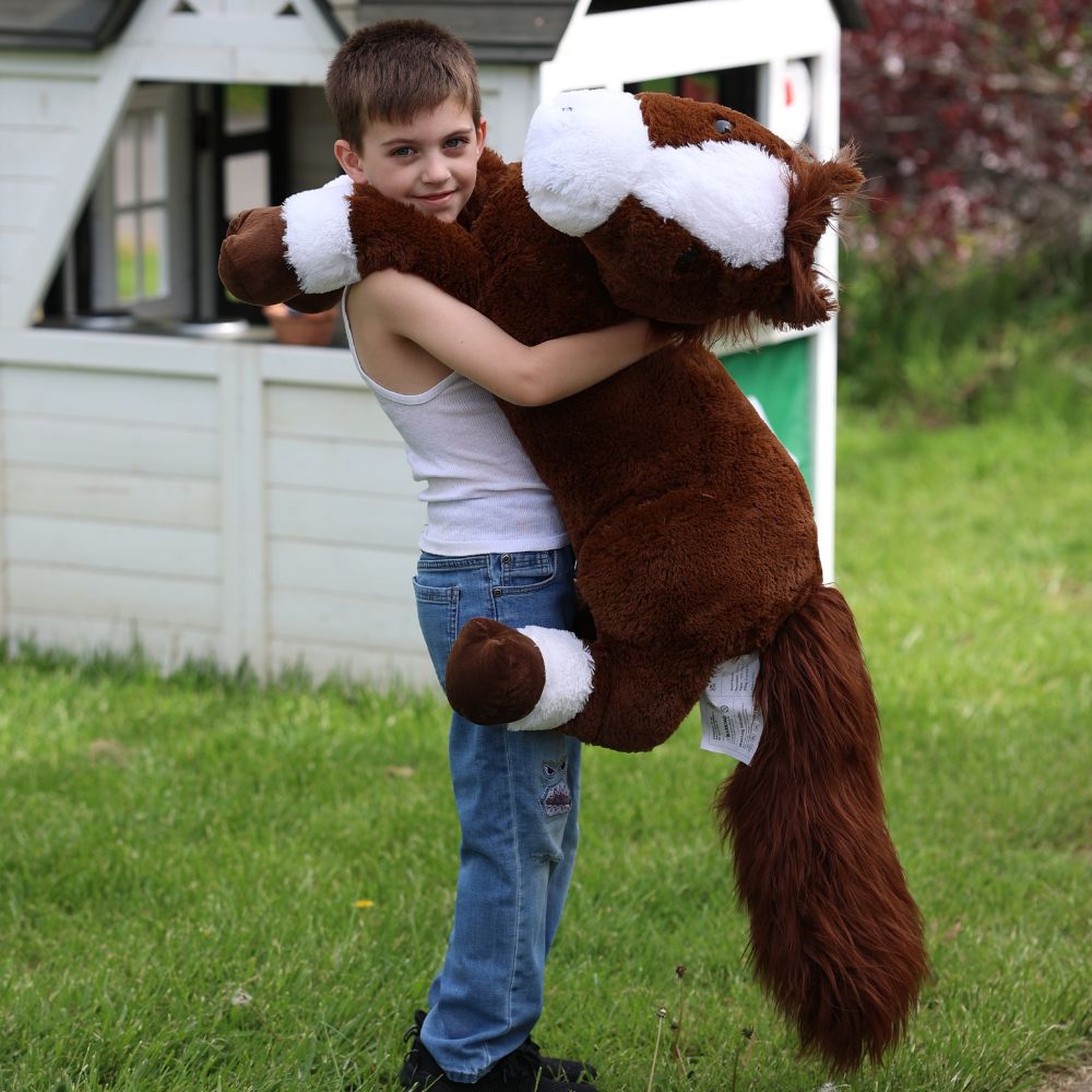 Large Lifelike Horse Stuffed Animals - Dark Brown 47 Inch Horse Plush Toys - Chestnut Horse Plush Dolls - Realistic Giant Horse Plush for Children - Birthday Christmas Easter Valentine's Day Gift for Toddlers Kids